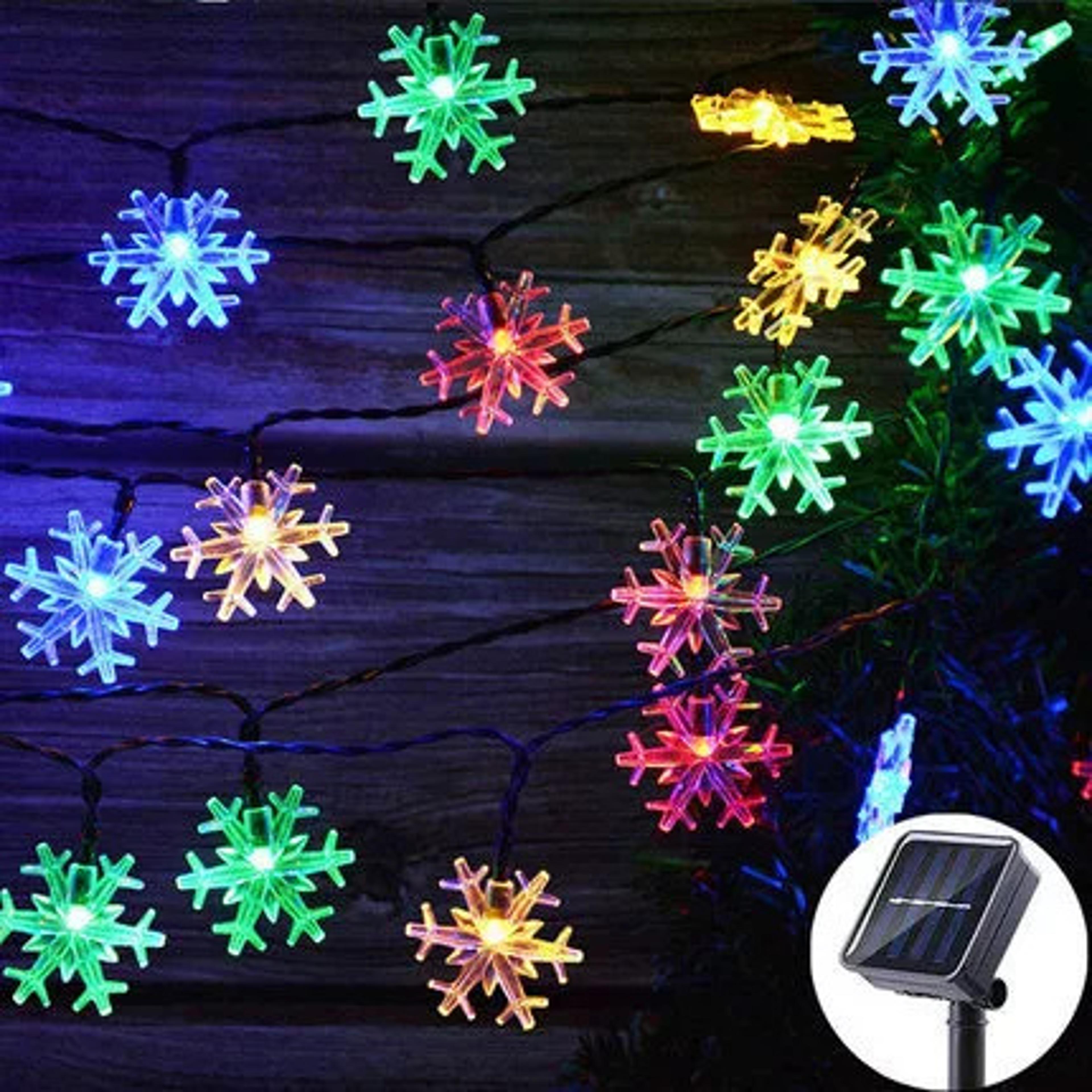 solar snowflake string lights led outdoor christmas garden fairy lights
