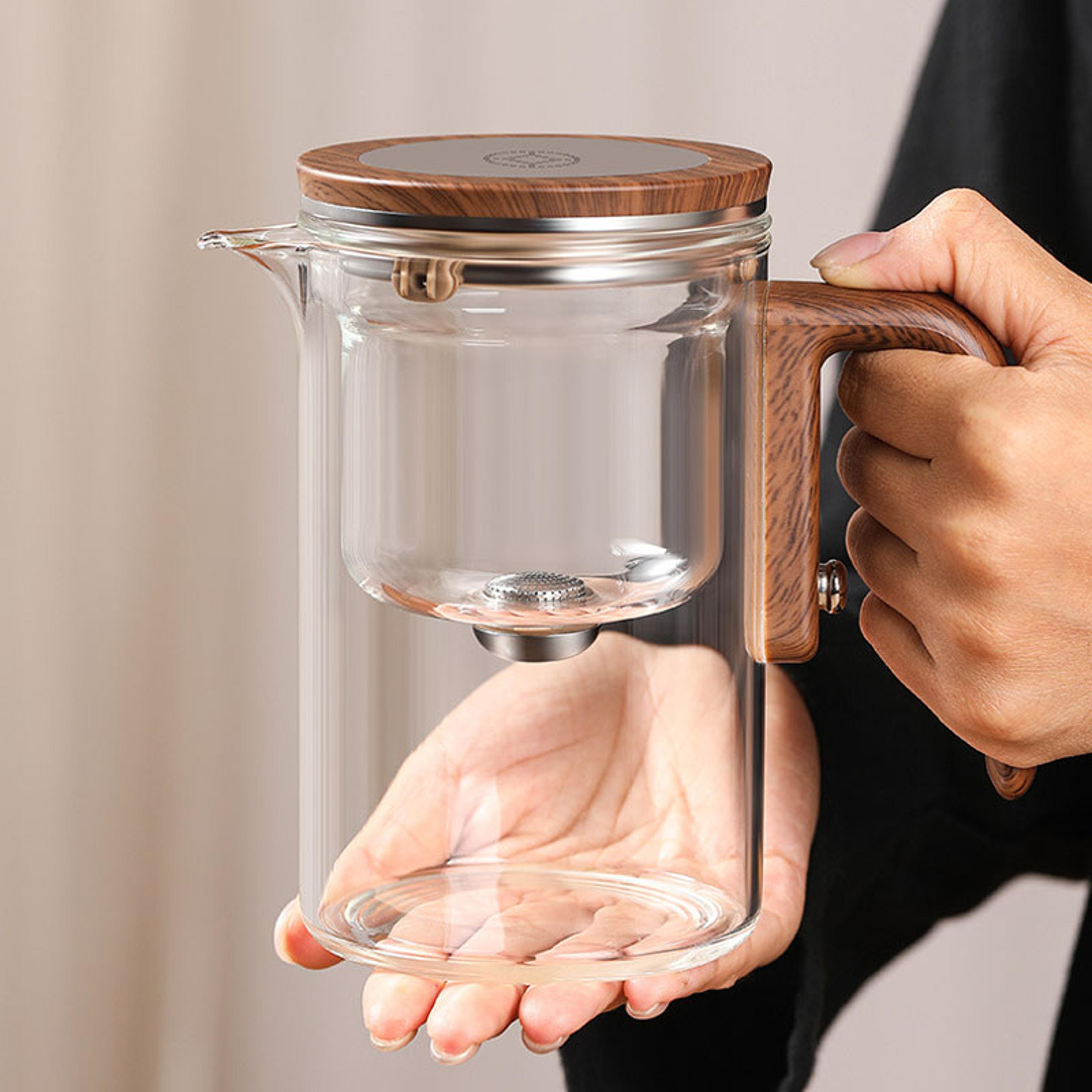 magnetic tea separation glass teapot with infuser and wood handle