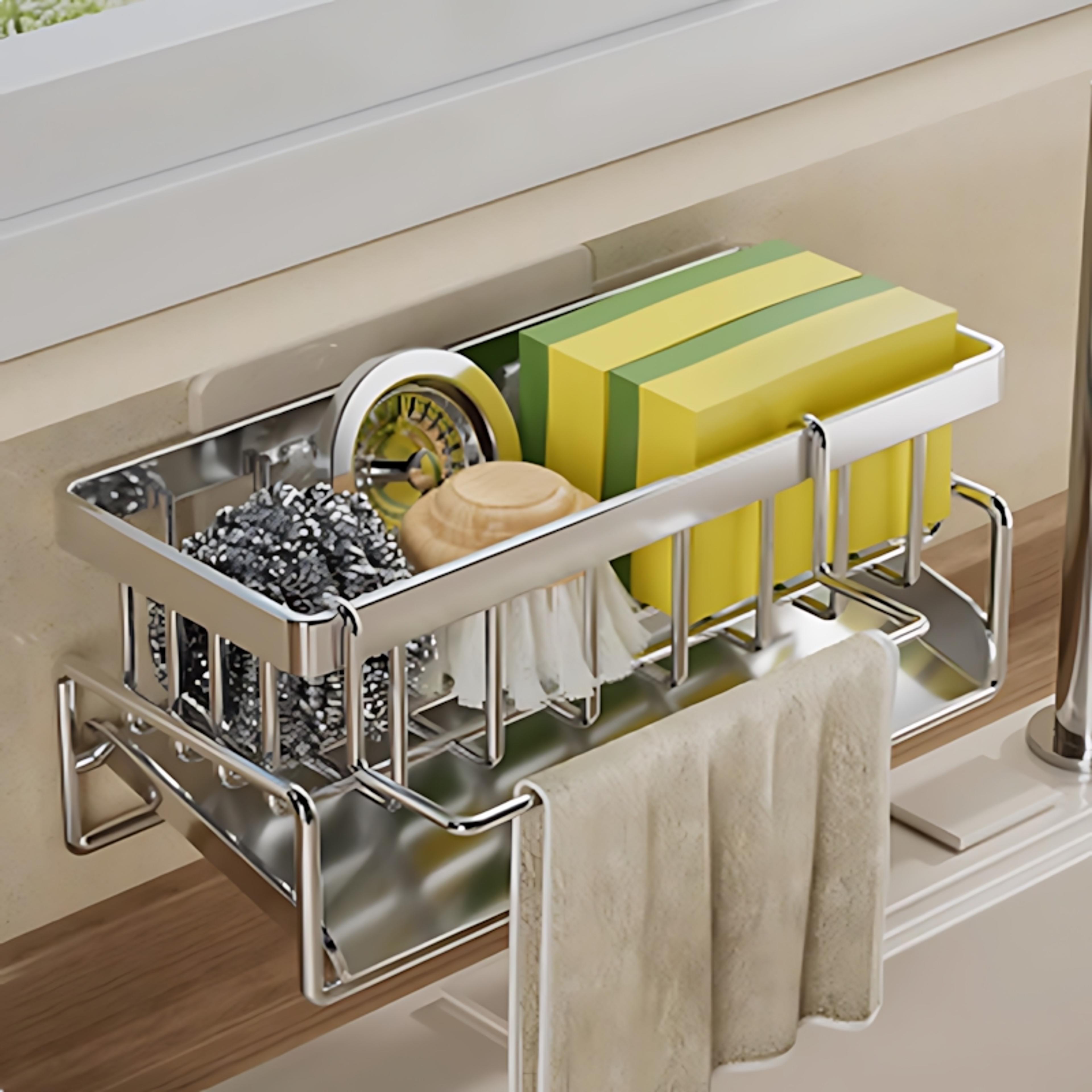 faucet mount sink caddy stainless steel sponge holder drying rack
