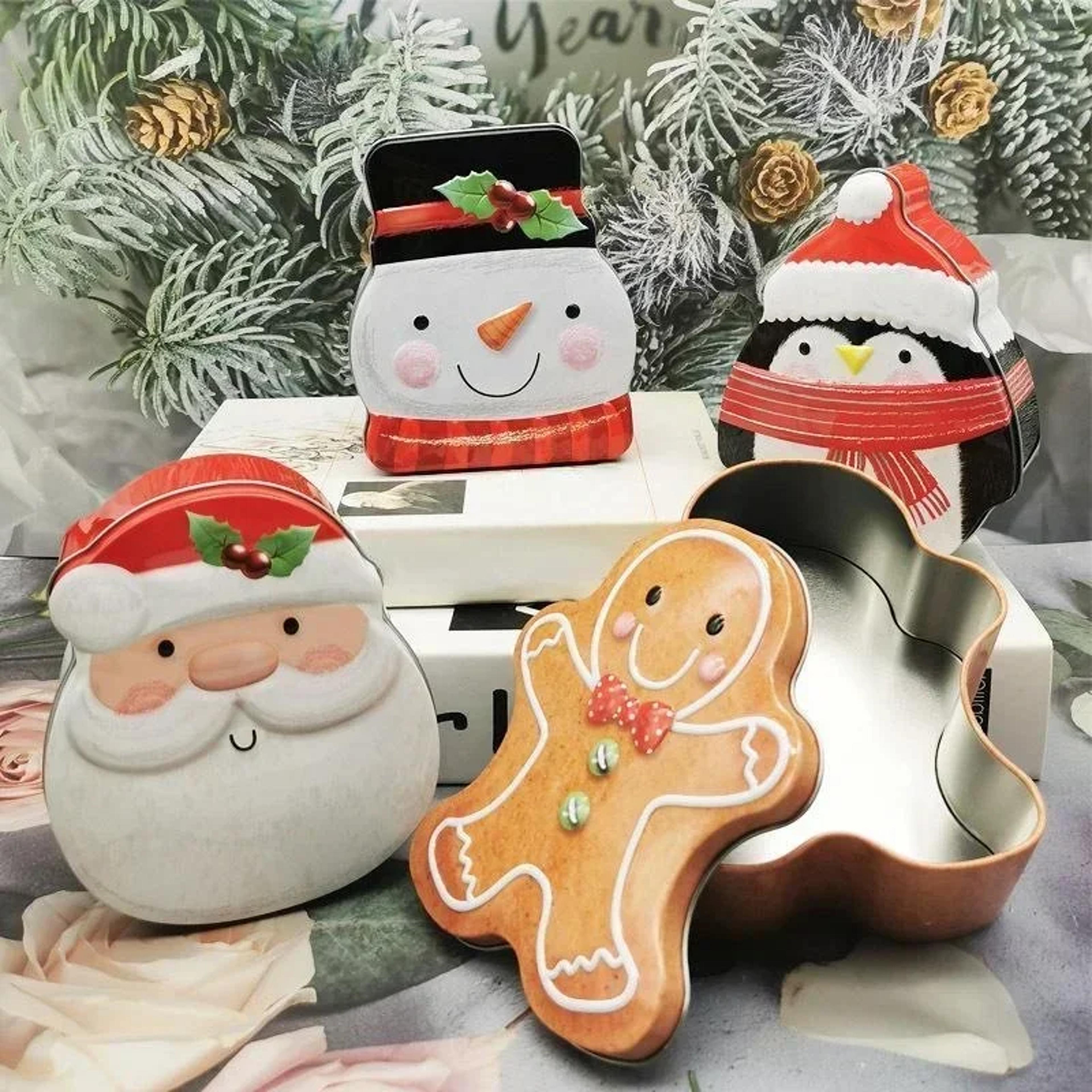 gingerbread man christmas candy tin gift box holiday storage container