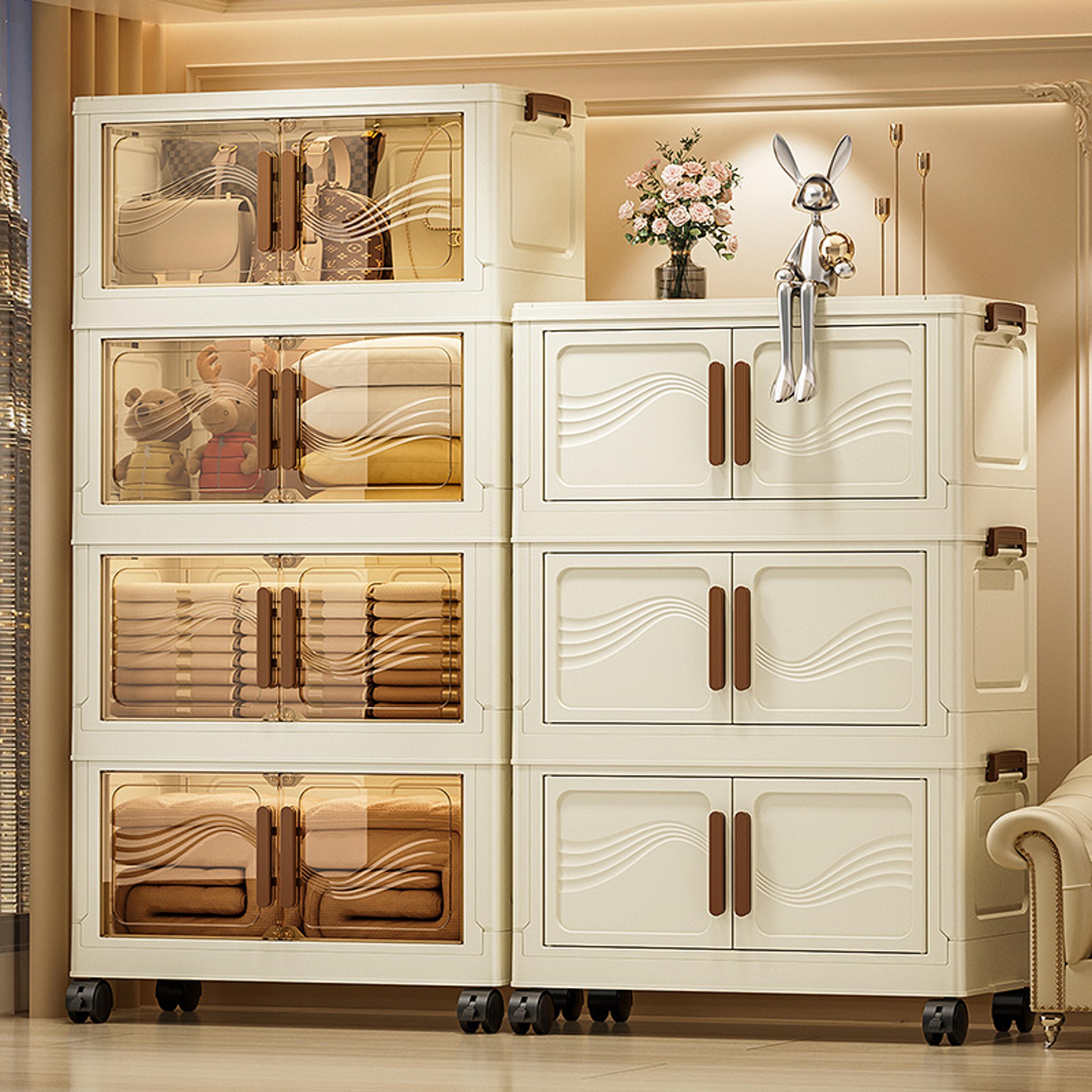 foldable storage box clear door stackable storage organizer for clothes toys and books