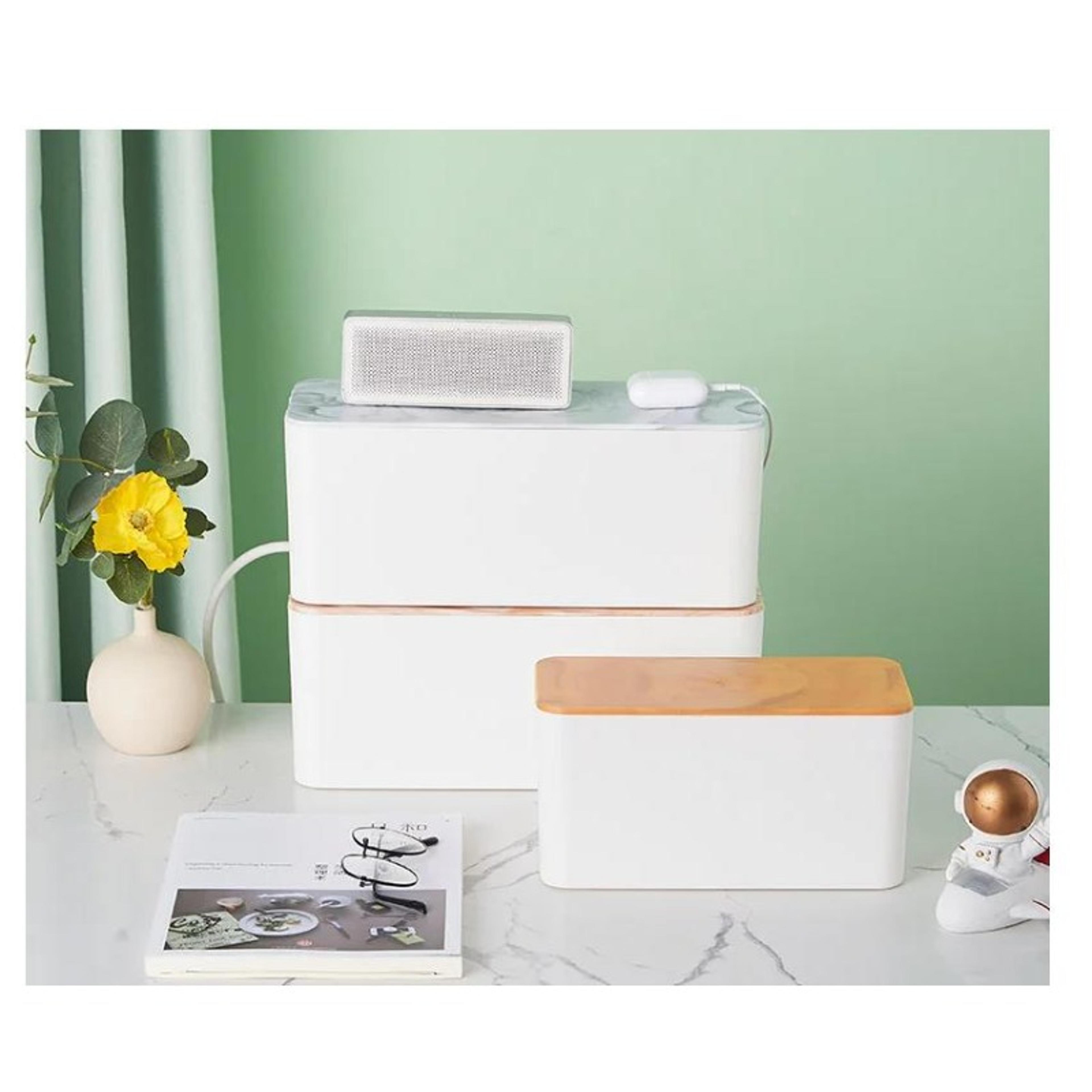 bamboo lid cable management box power strip storage and cord organizer