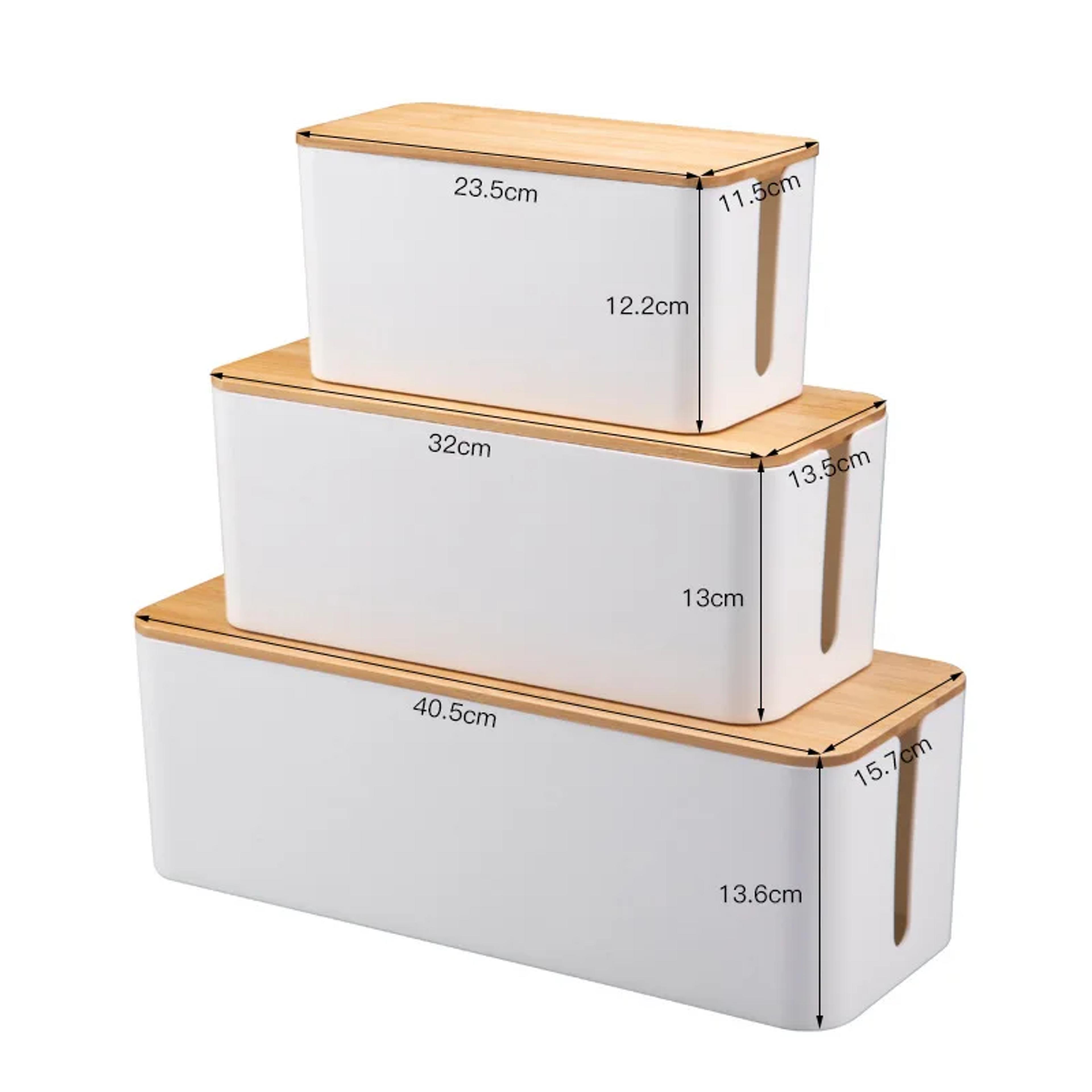 bamboo cable management box power strip organizer cord storage box