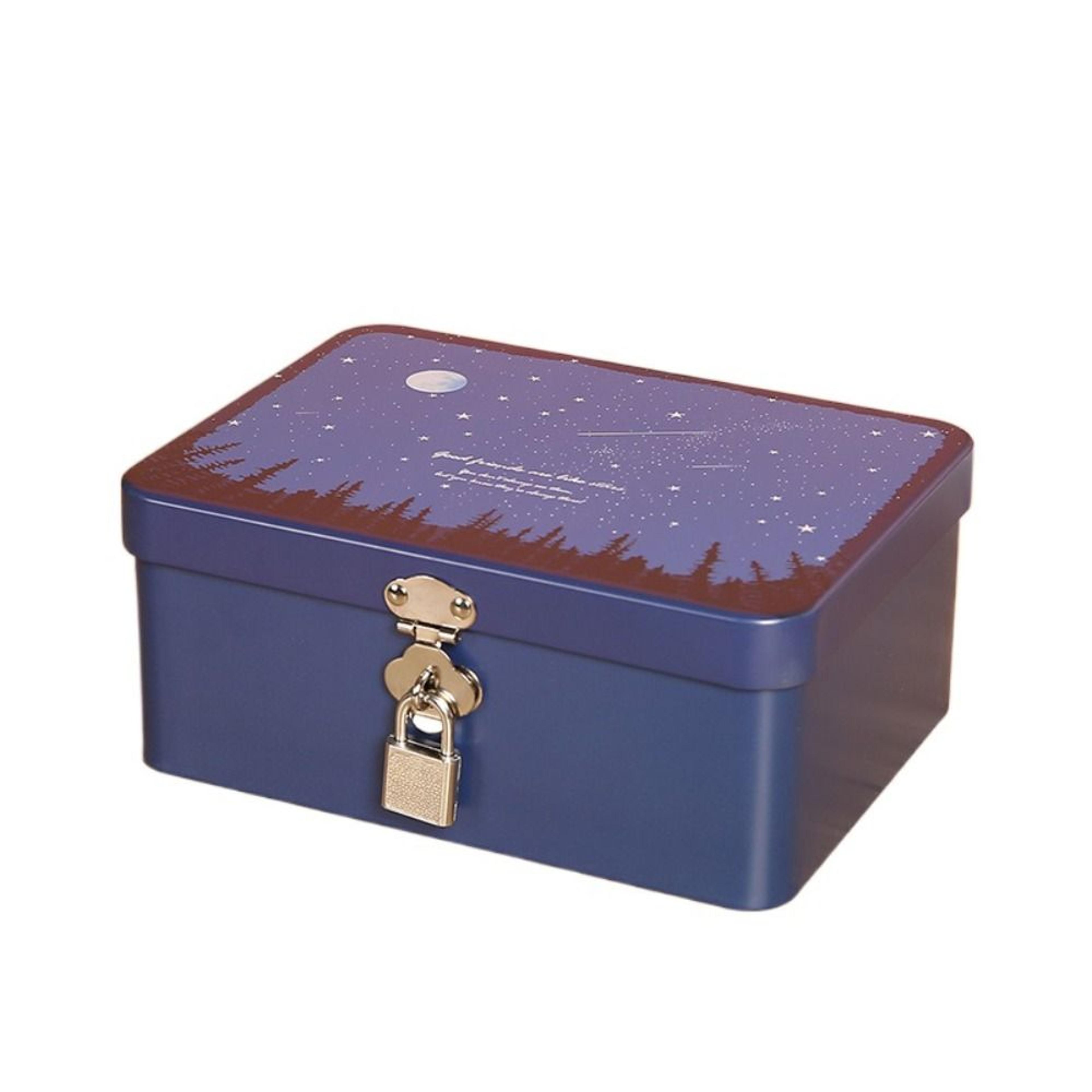 vintage tinplate storage box with lock key metal jewelry keepsake organizer