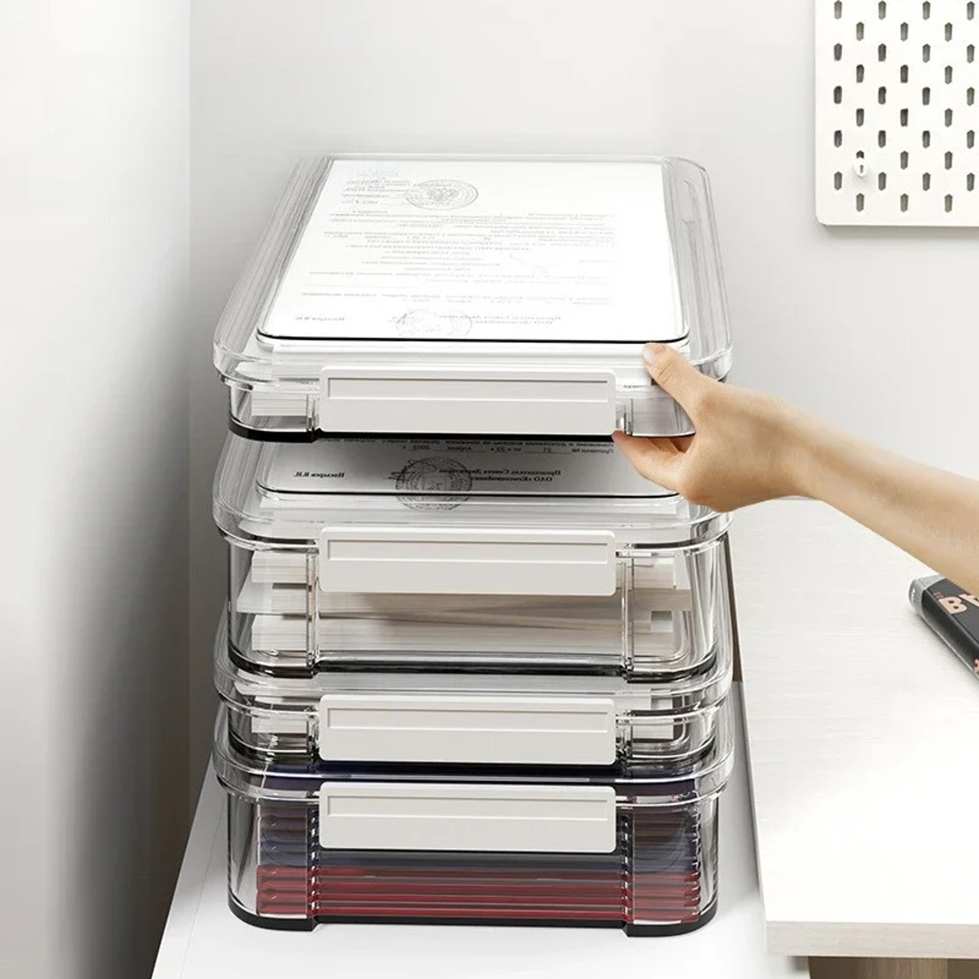 transparent a4 document storage box stackable desktop file organizer with lid