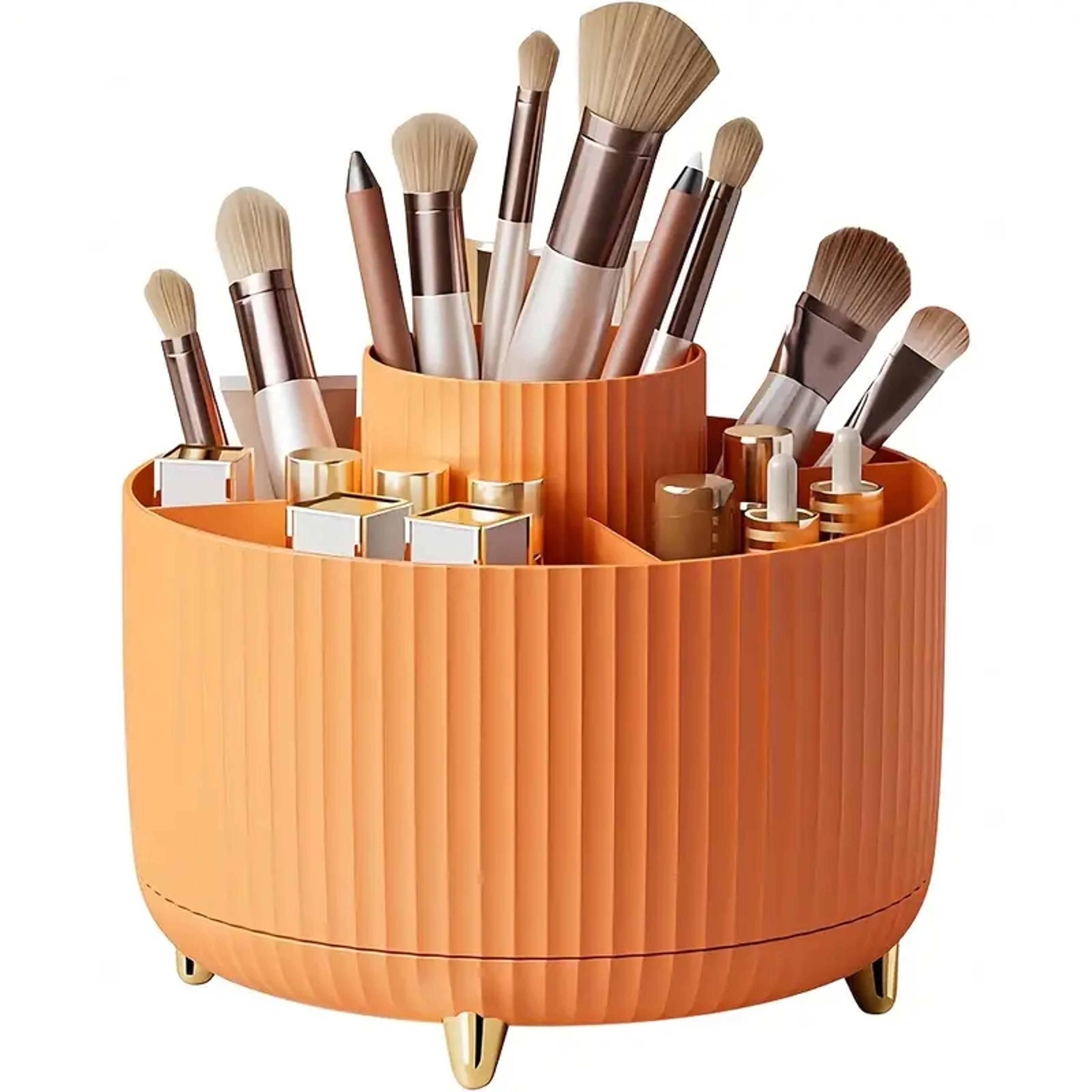 360 degree rotating makeup brush holder 5 slot vanity organizer desktop cosmetic storage