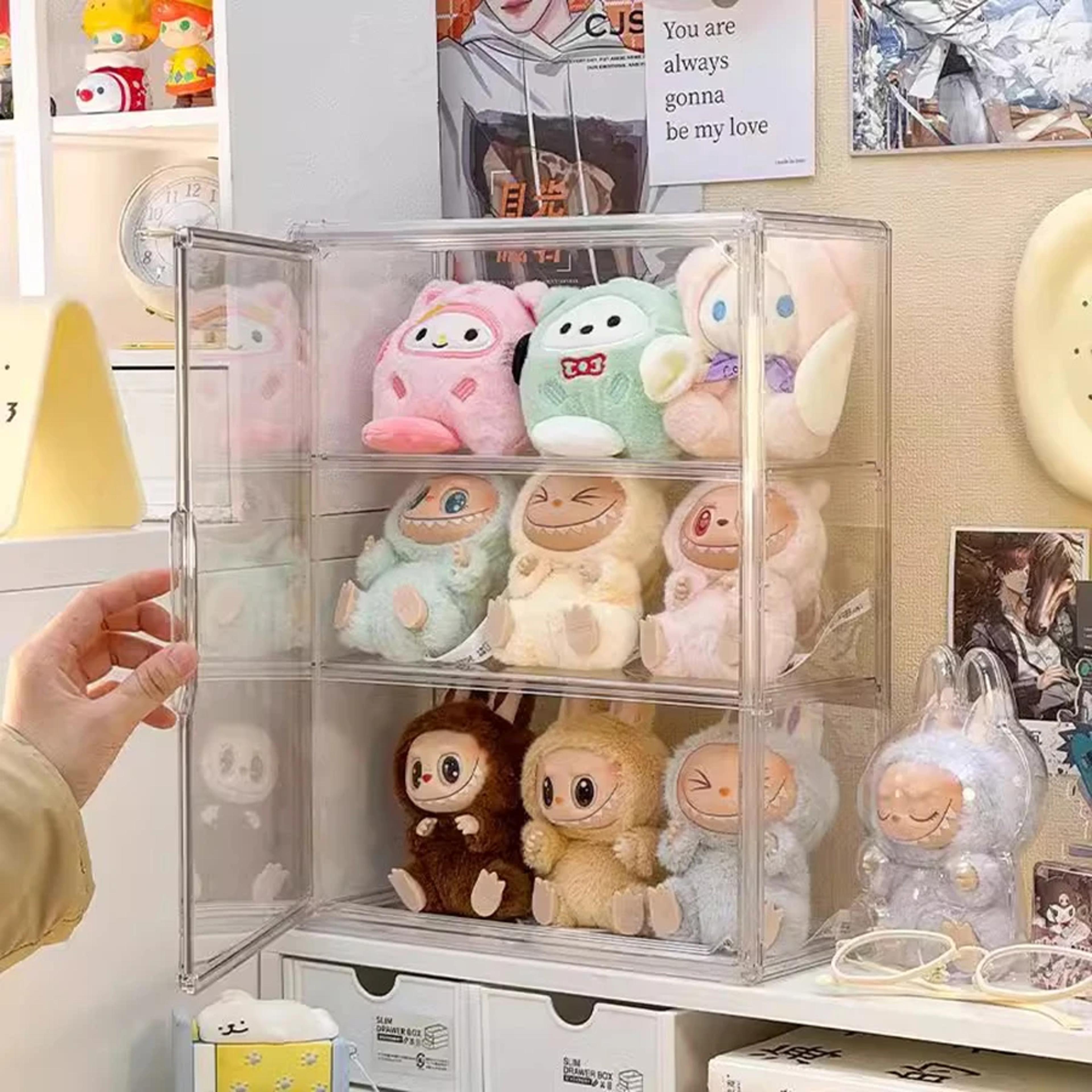 labubu acrylic display box dustproof doll figure blind box organizer