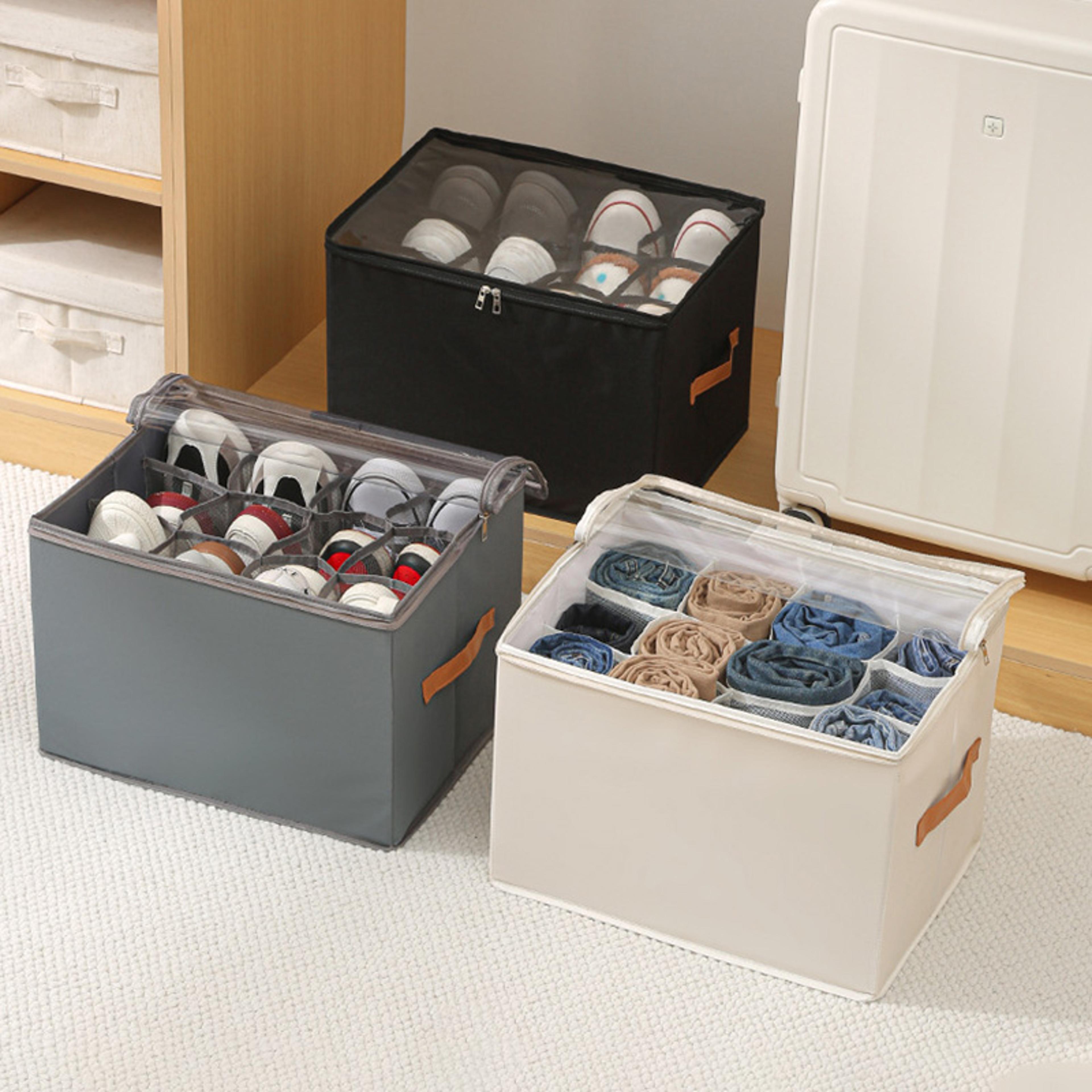 foldable shoe storage box large capacity multi compartment shoe organizer with handle