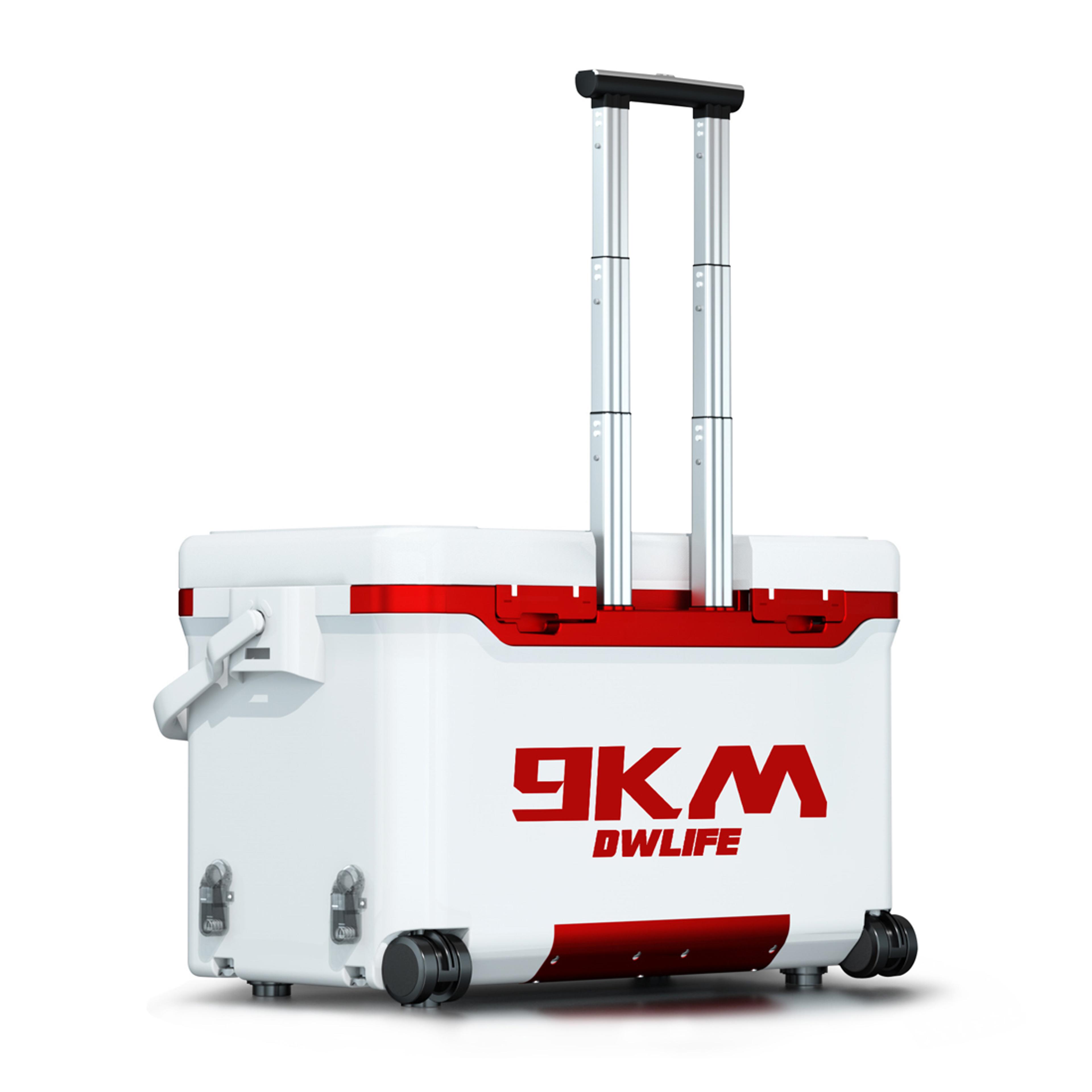 36l fishing tackle box with wheels liftable legs and insulated fish storage