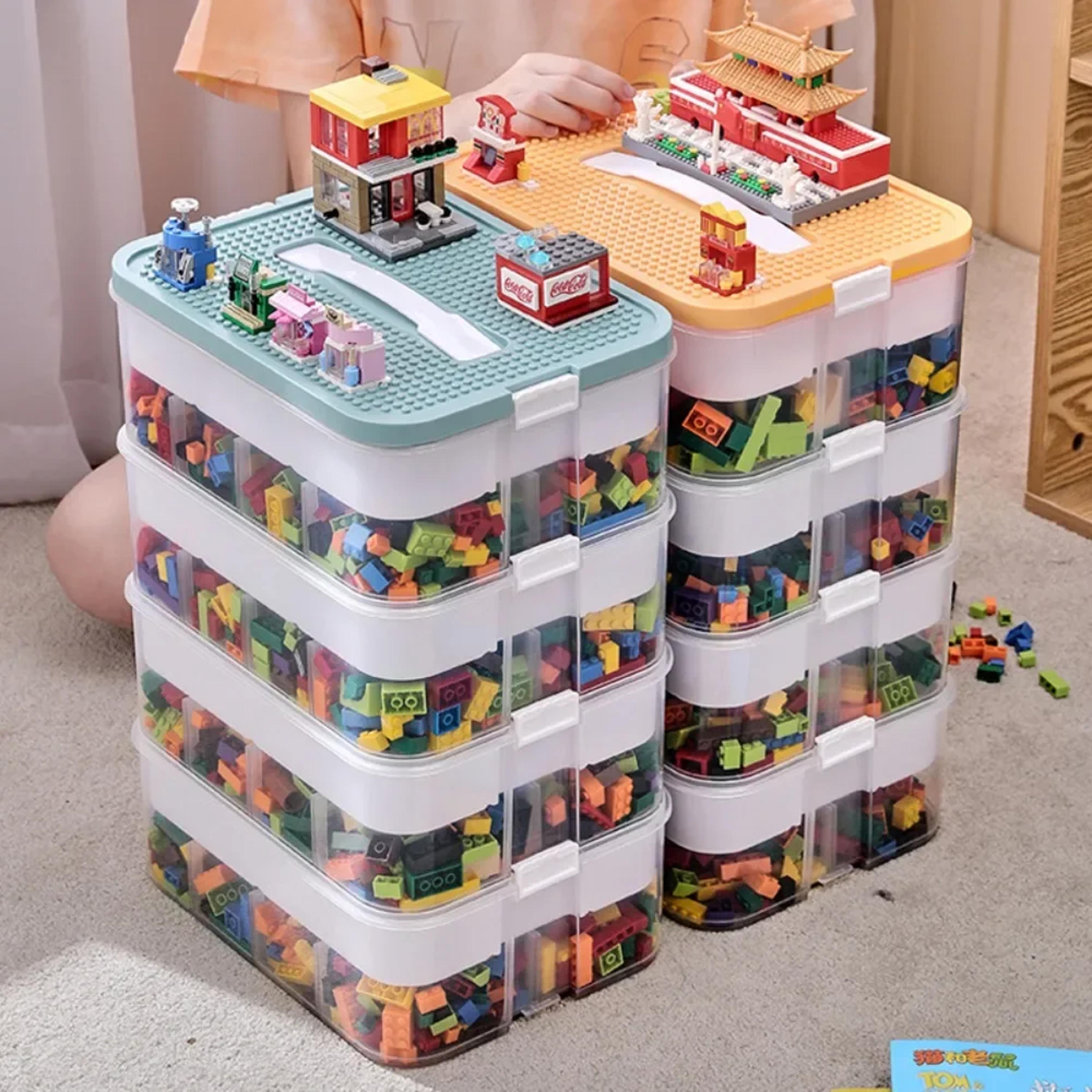 stackable building block storage box transparent toy organizer with removable dividers