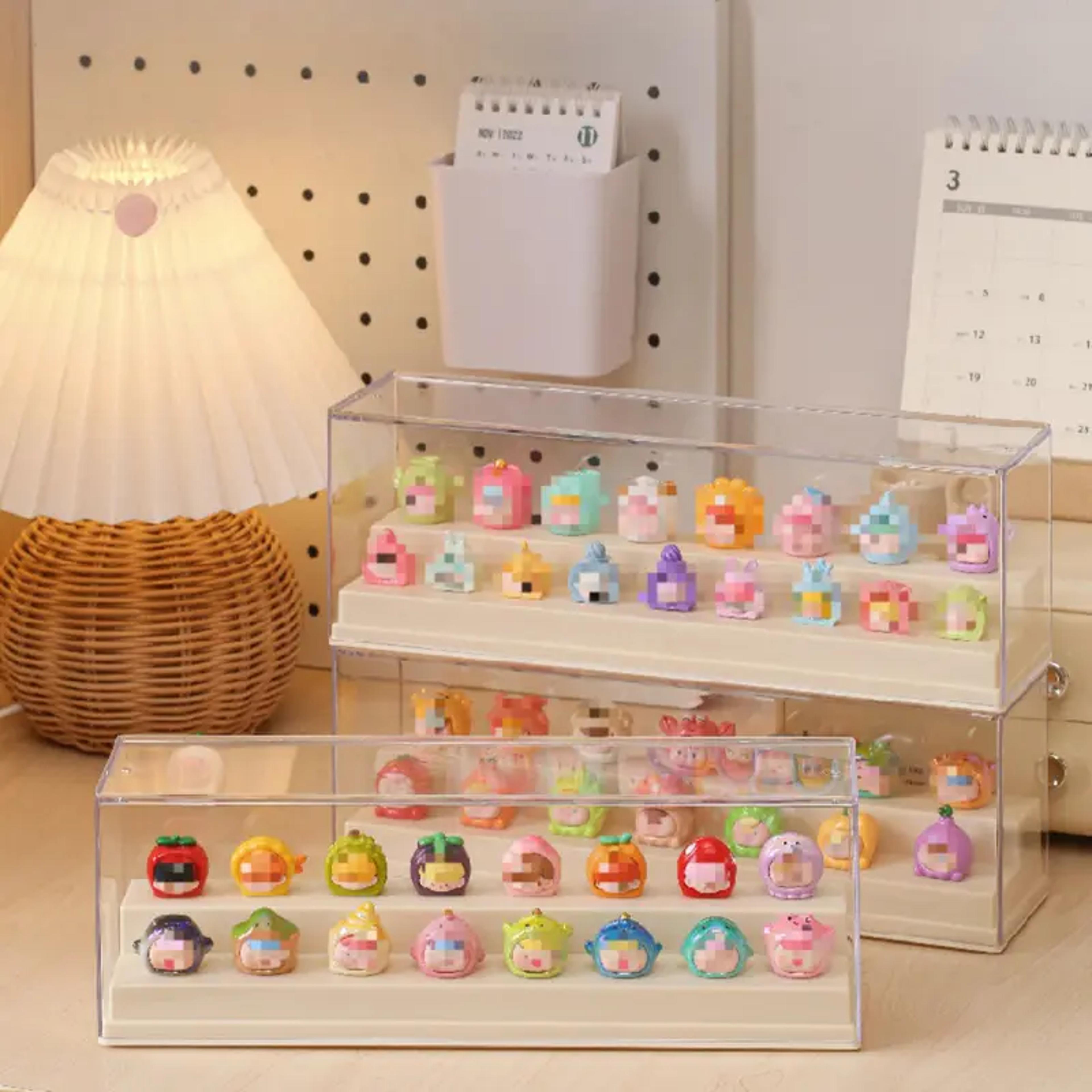 mini figure display case transparent dustproof doll storage box