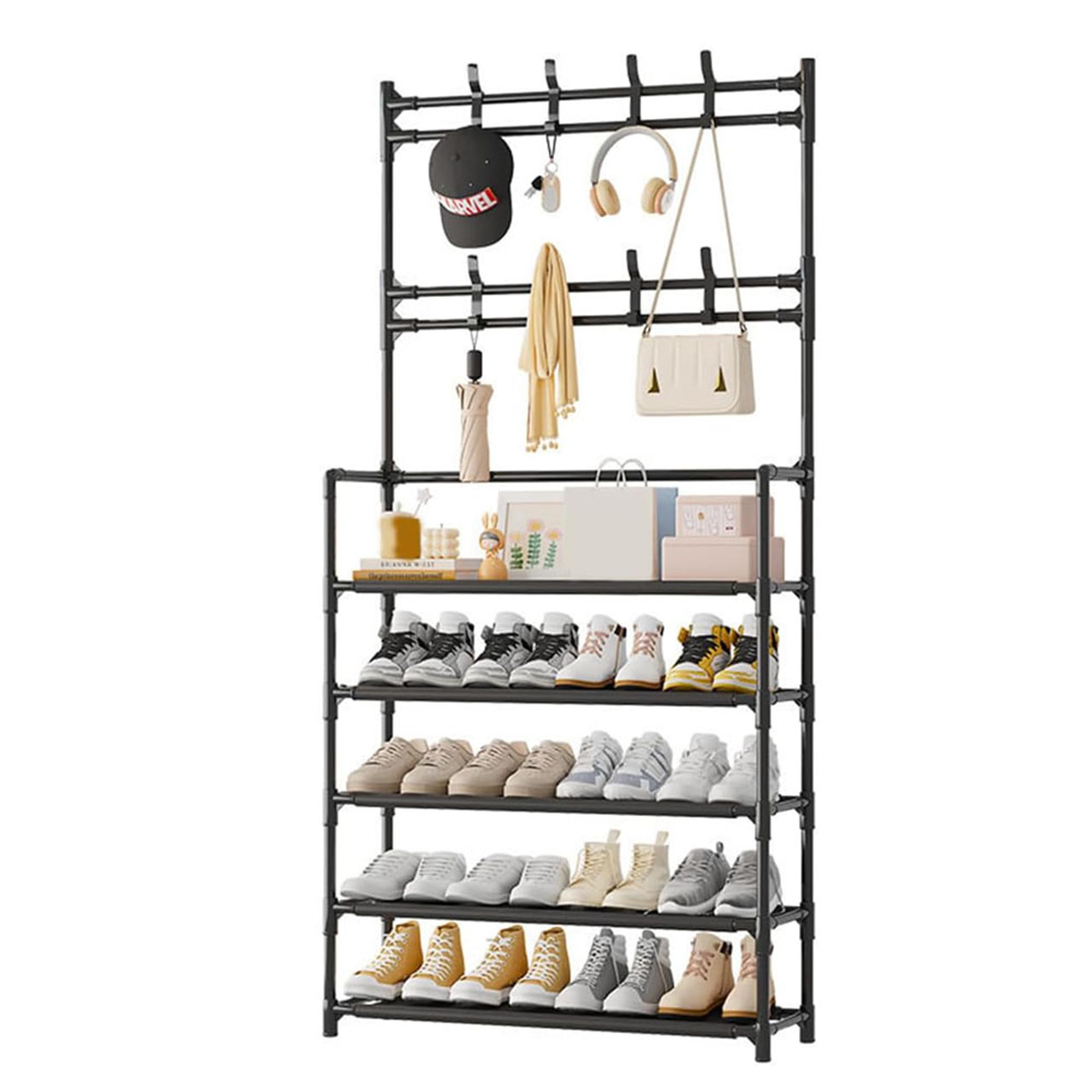 5 tier shoe rack with coat hooks freestanding entryway organizer
