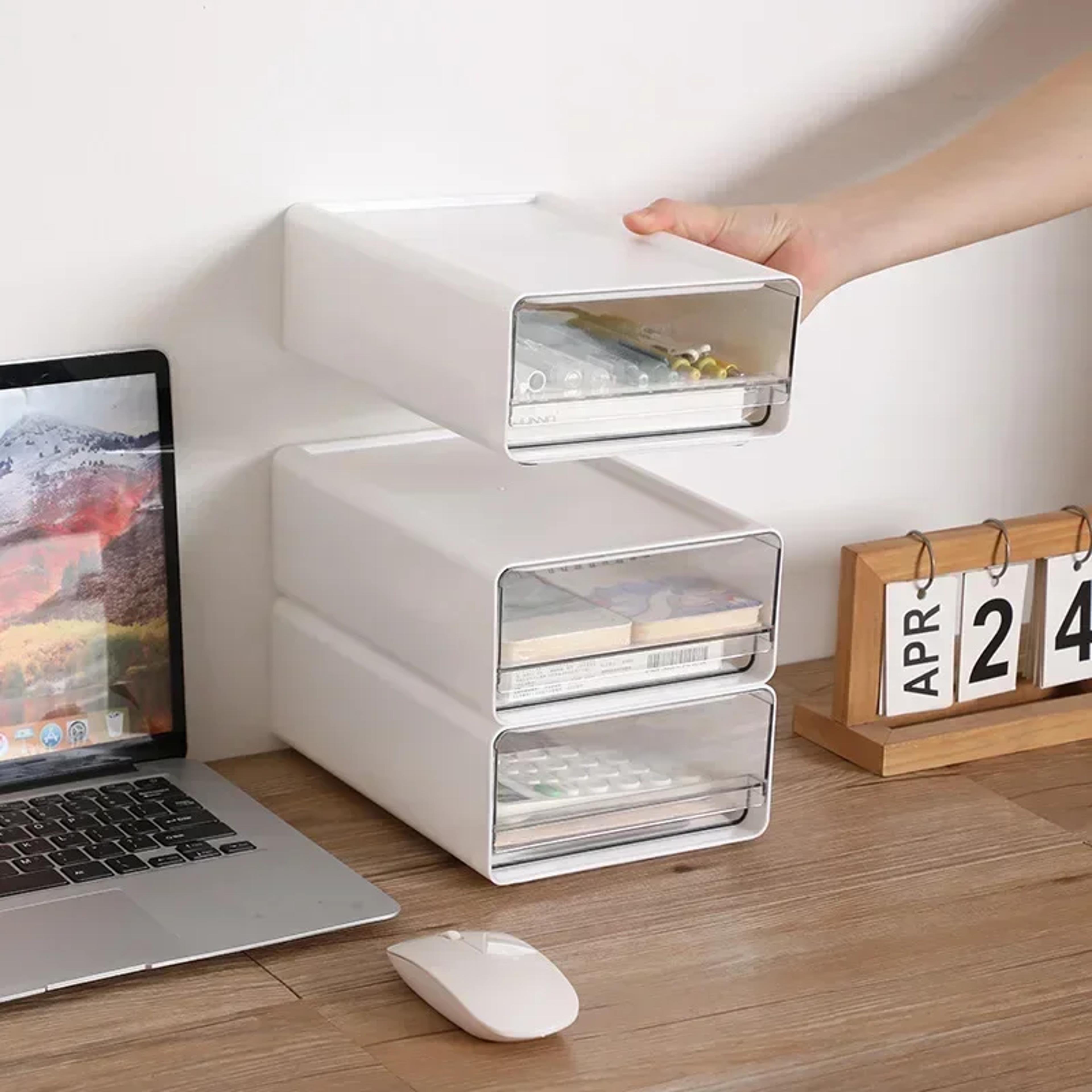 transparent desktop storage box stackable drawer organizer for office home study
