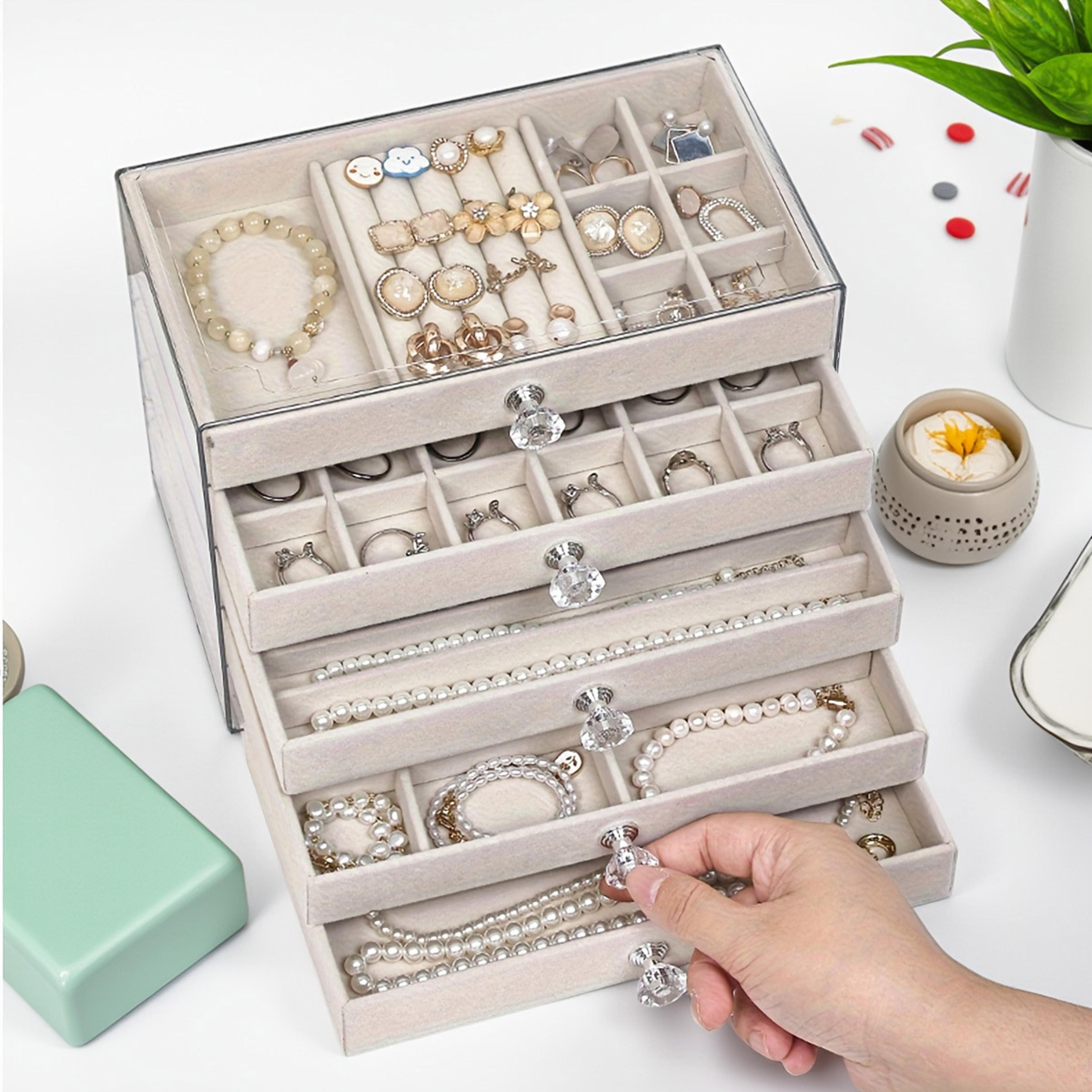 5 layer jewelry box with velvet trays and transparent jewelry organizer