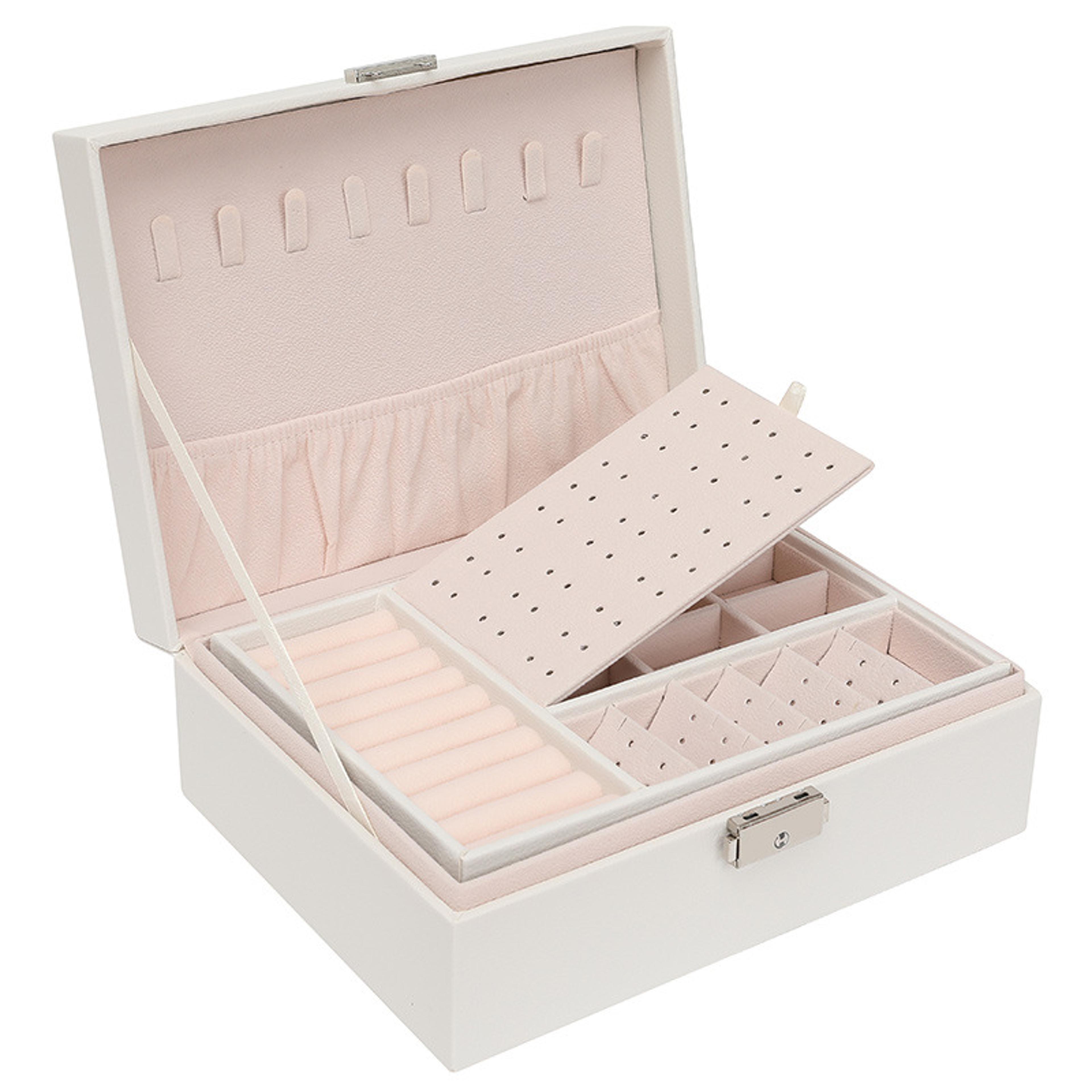 double layer jewelry organizer box pu leather storage case for rings earrings and necklaces