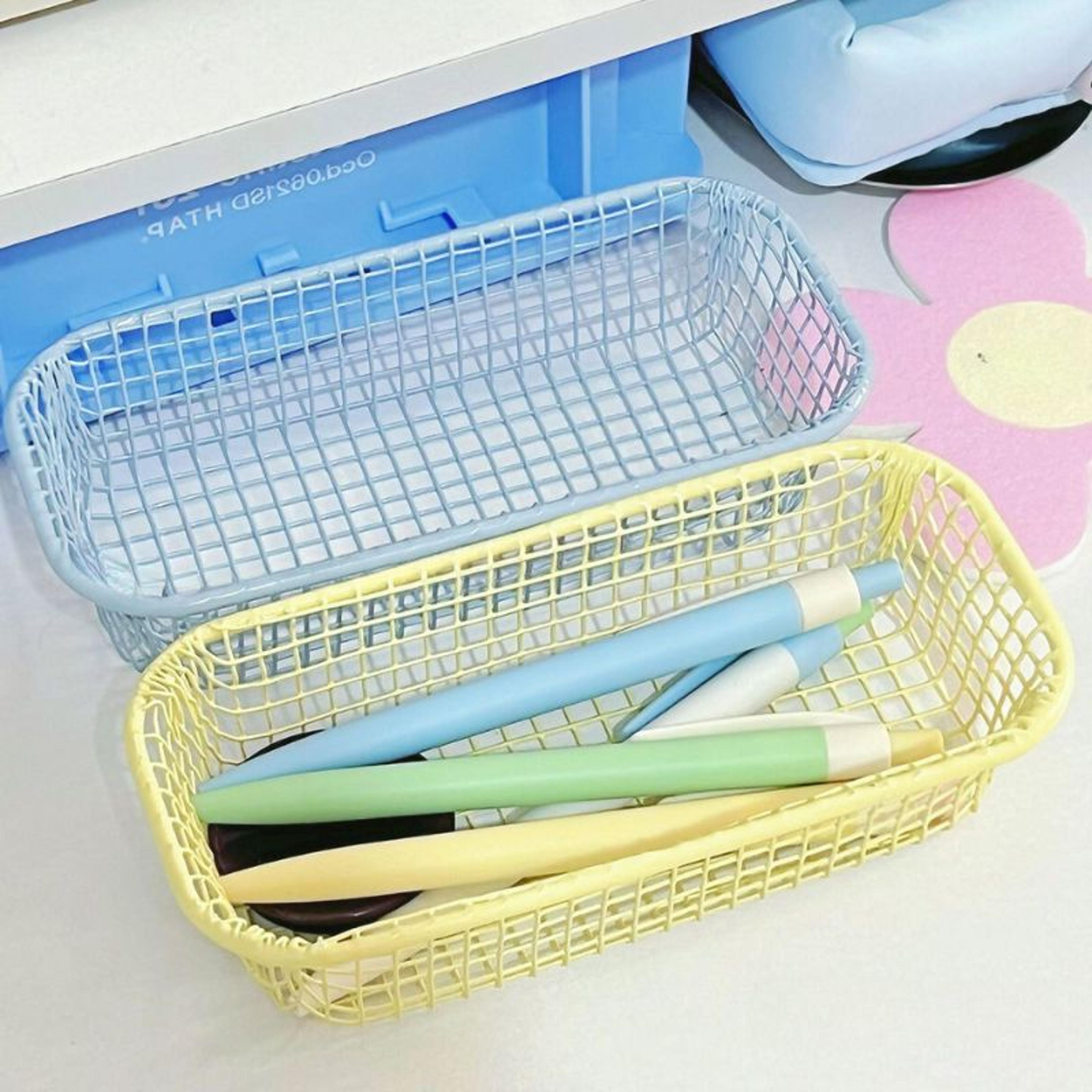 compact desktop storage basket metal desk organizer for photocards stationery and makeup