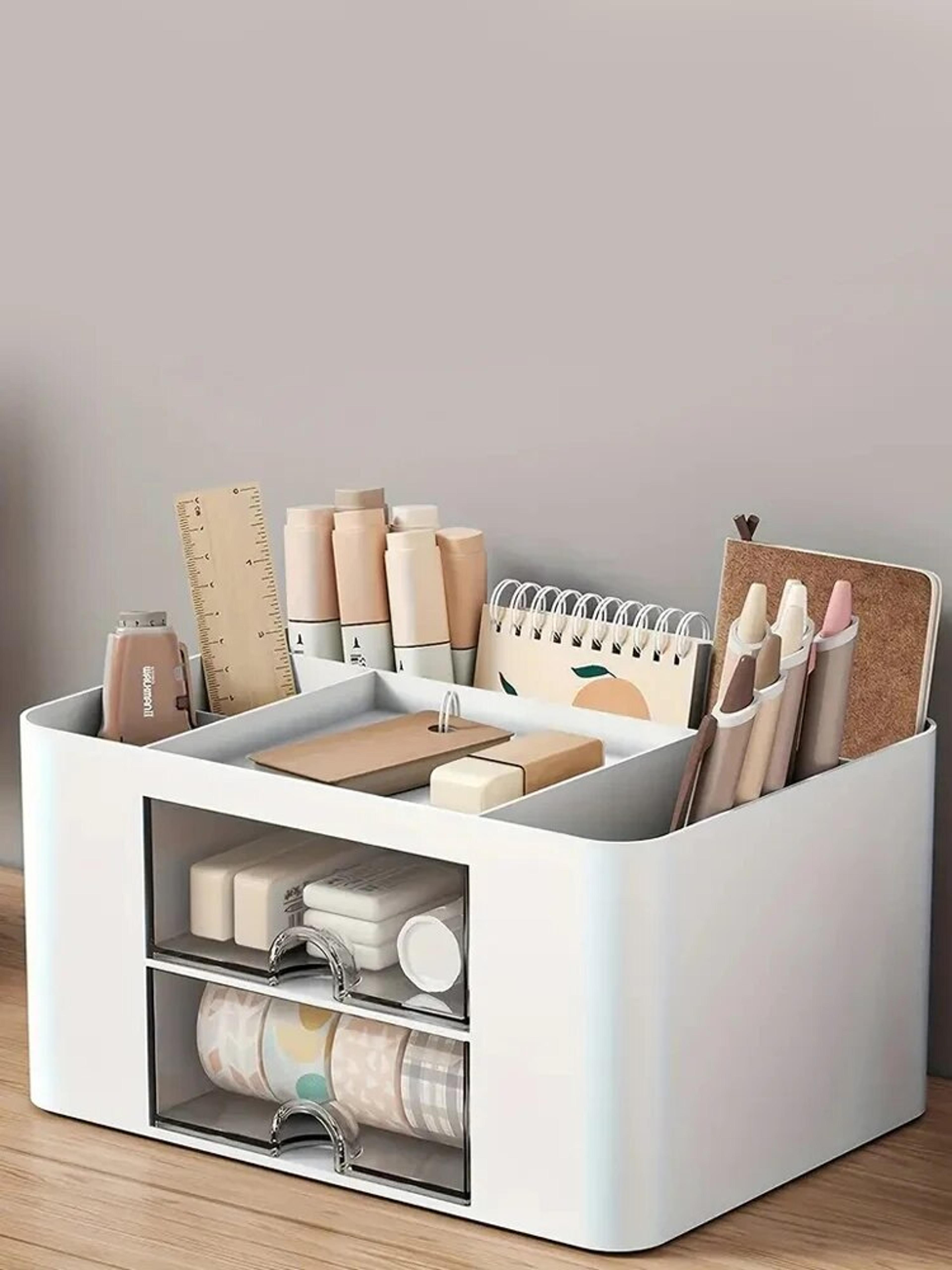 2 drawer desk organizer multi functional pencil holder and desktop storage box