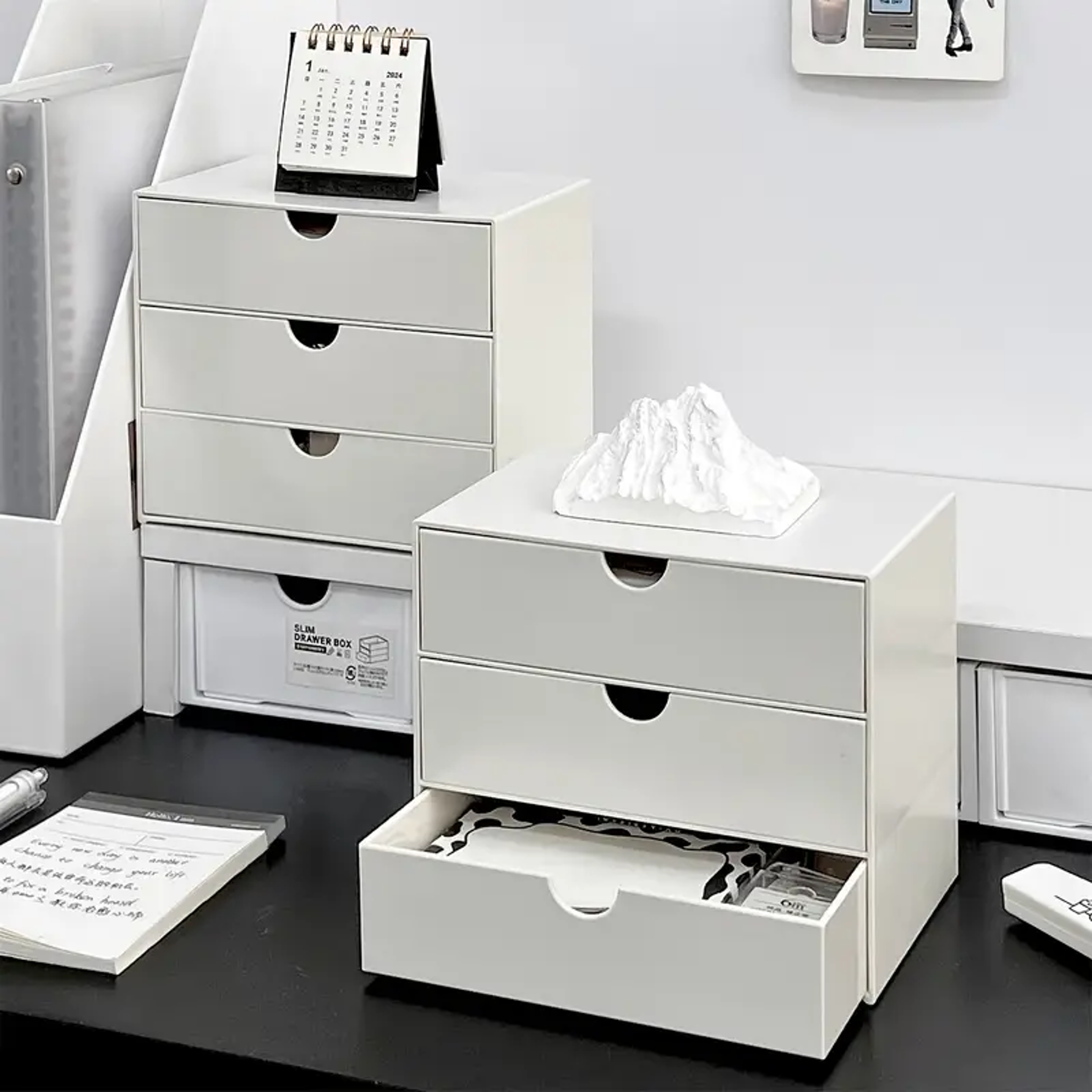 3 layer stackable desk organizer plastic storage drawers for office and school