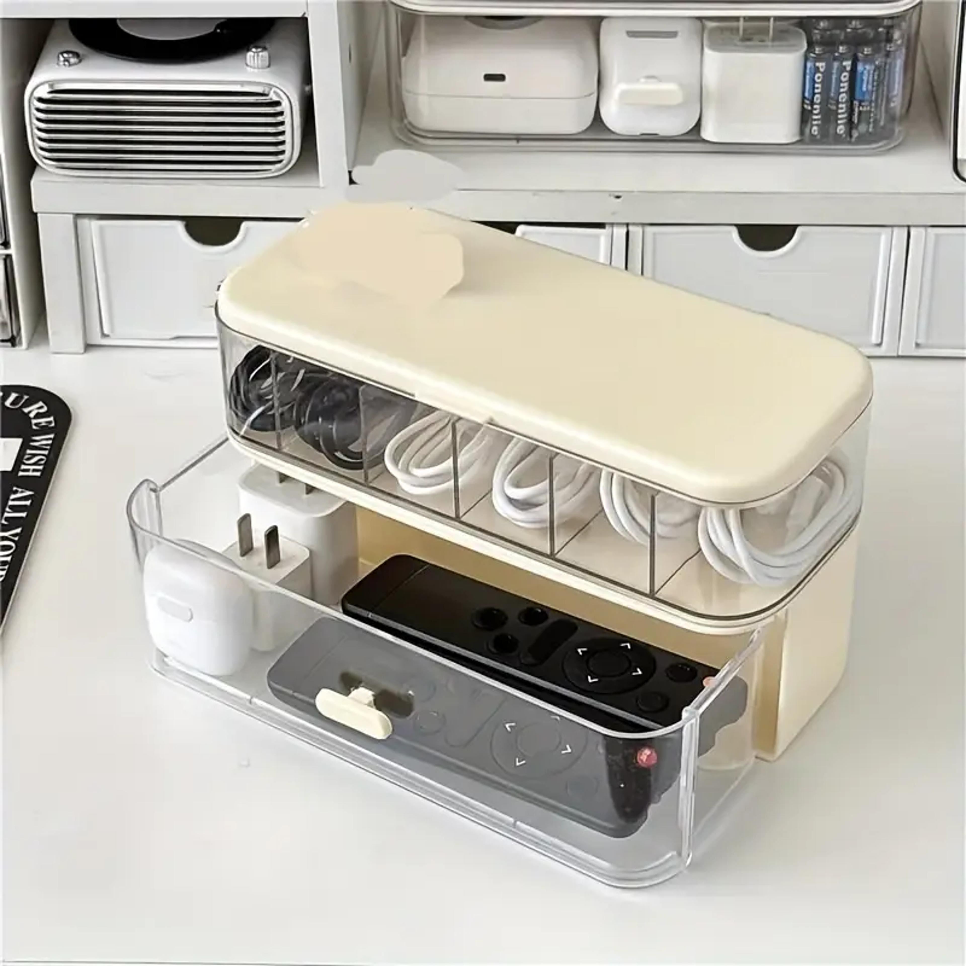 double layer cable organizer box transparent desk storage drawer