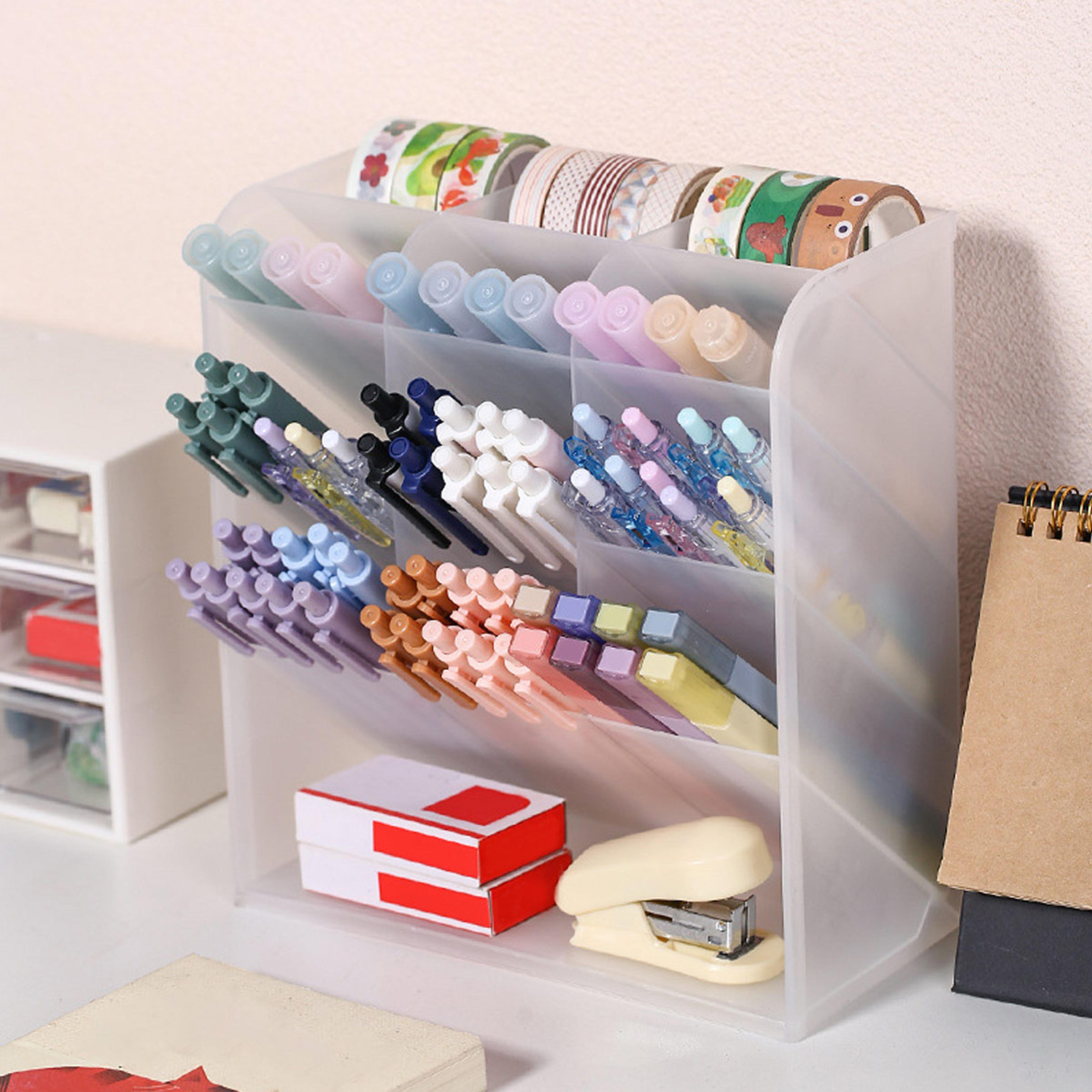 large capacity transparent pen holder and desktop stationery organizer