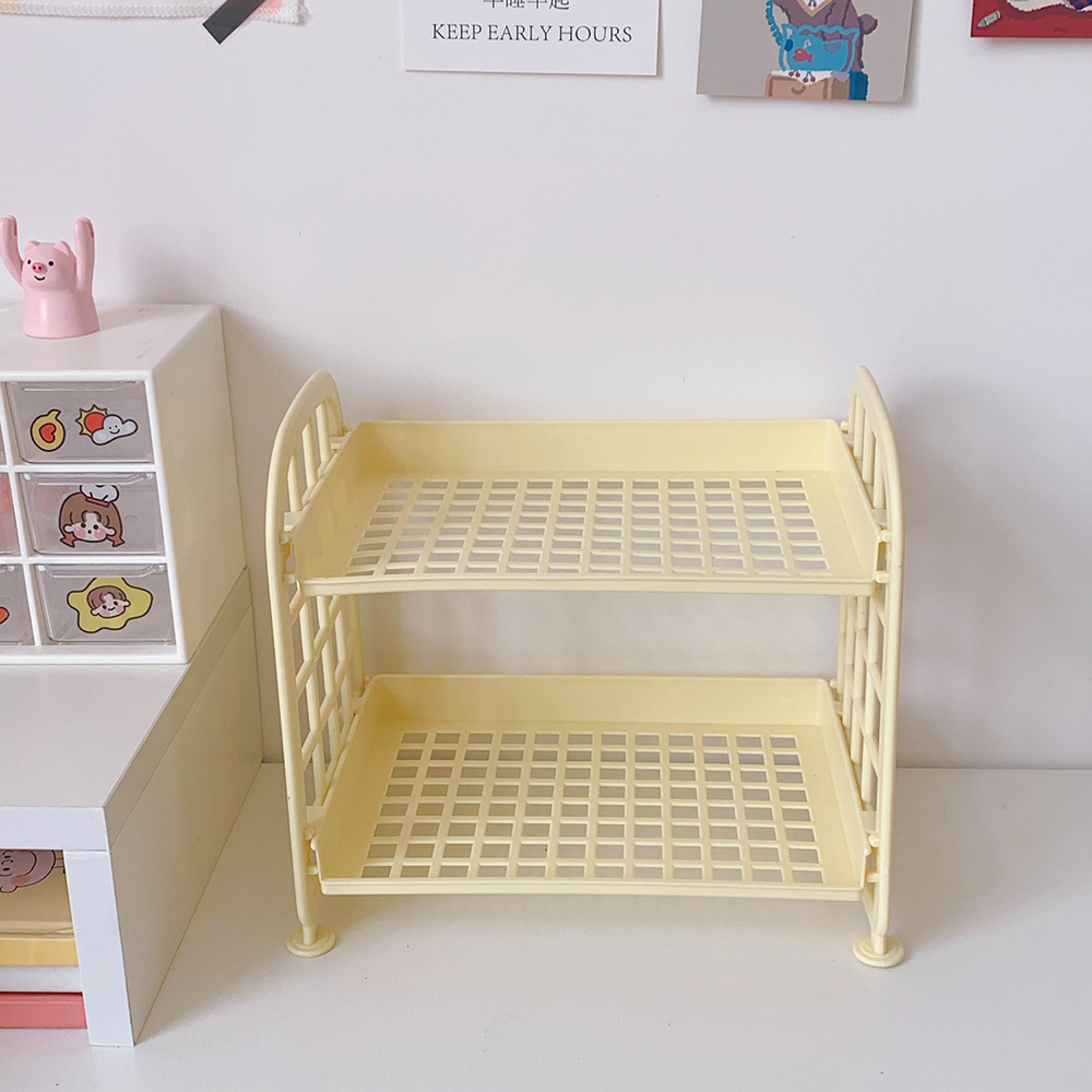 foldable double layer desktop storage shelf space saving desk organizer