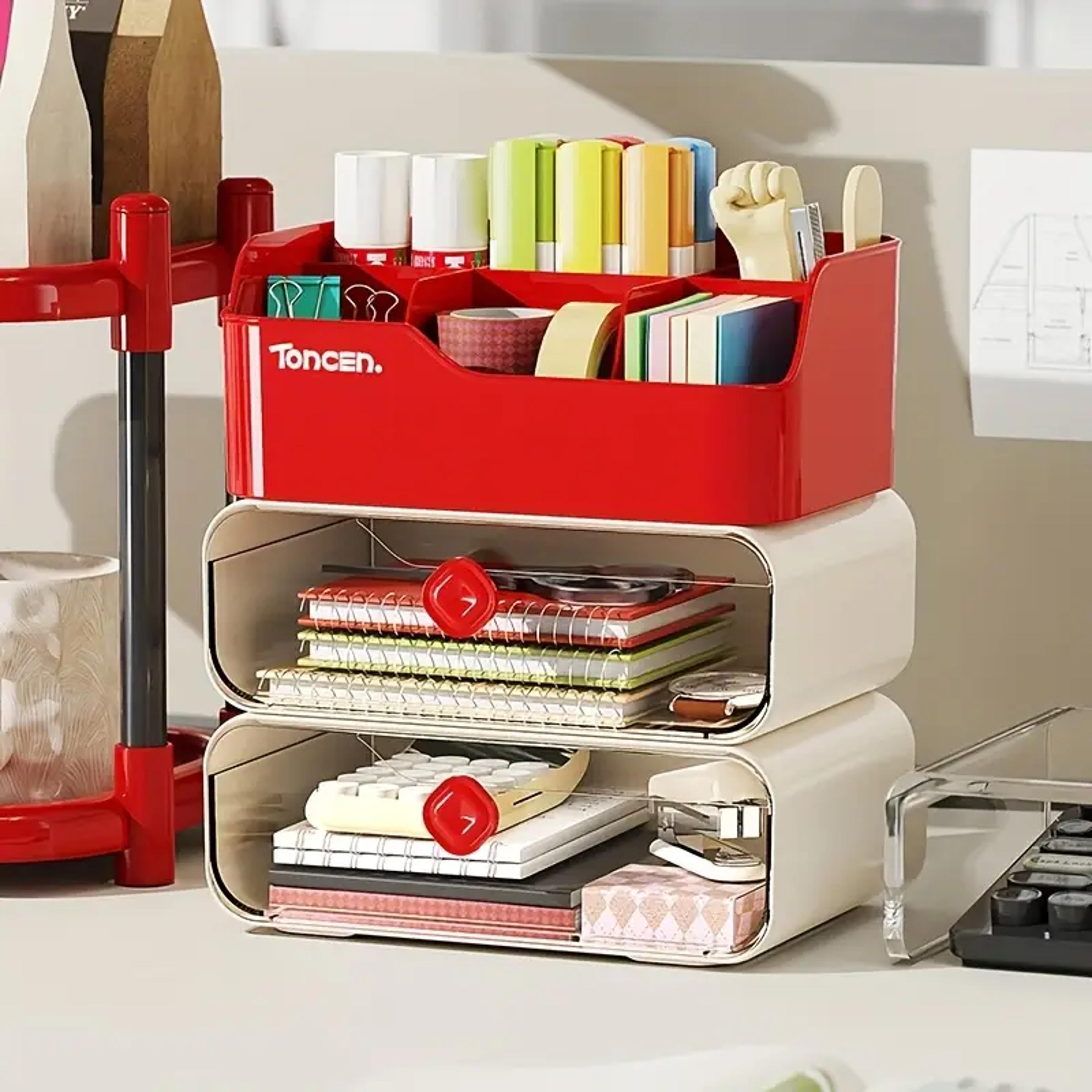 3 layer desk organizer with drawers for office and stationery storage