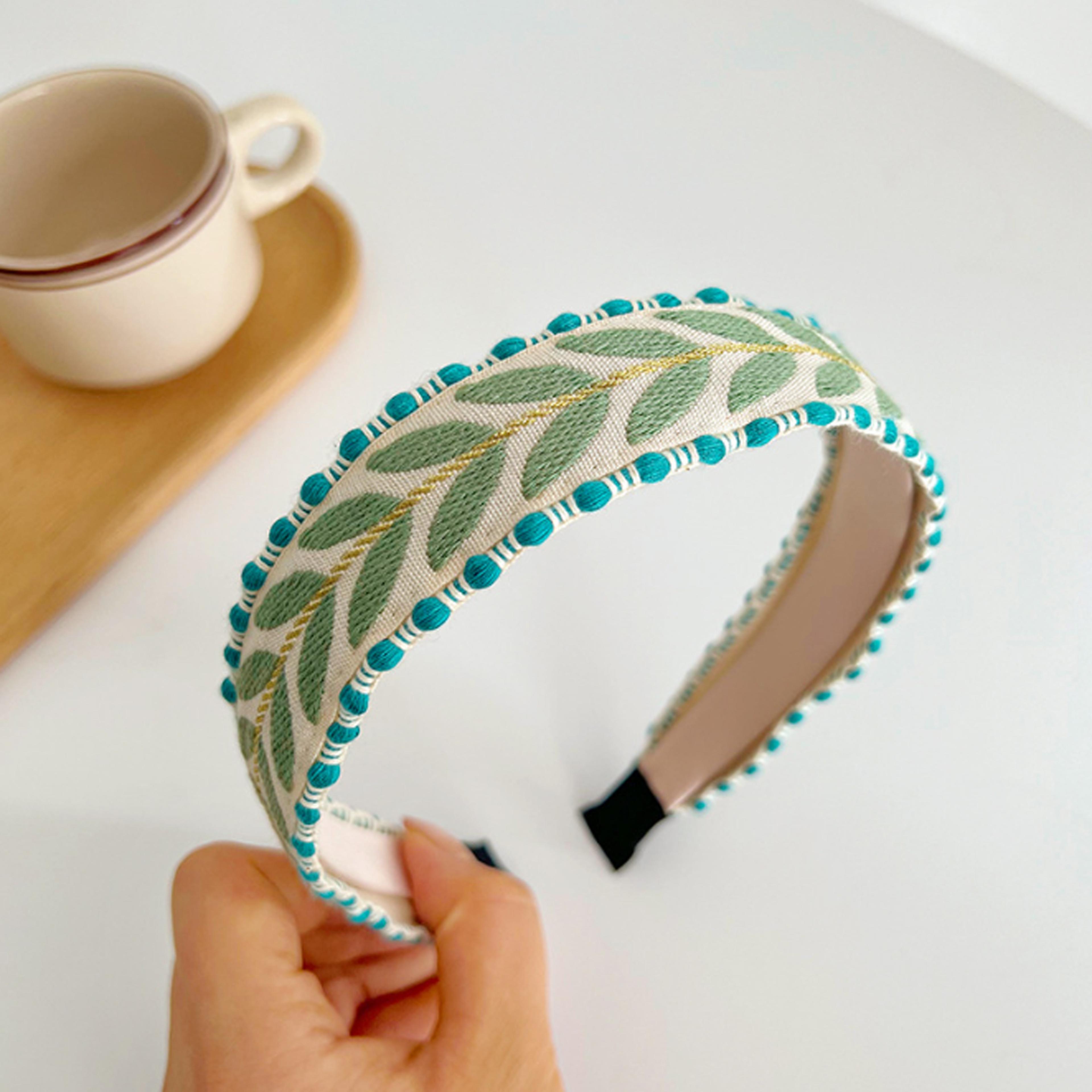 boho leaf embroidered headband for women wide turban hairband