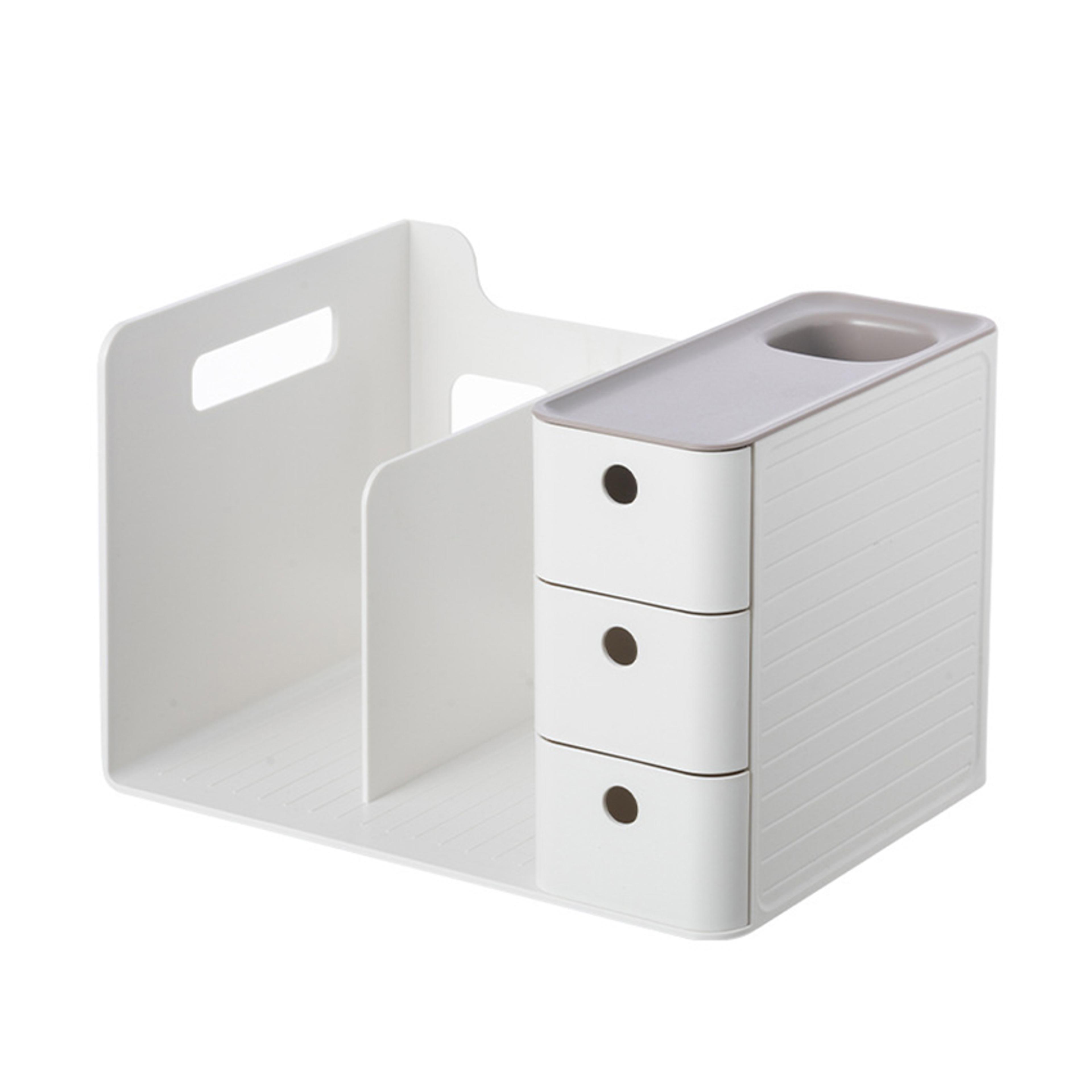 multifunctional book holder desk organizer with two storage drawers