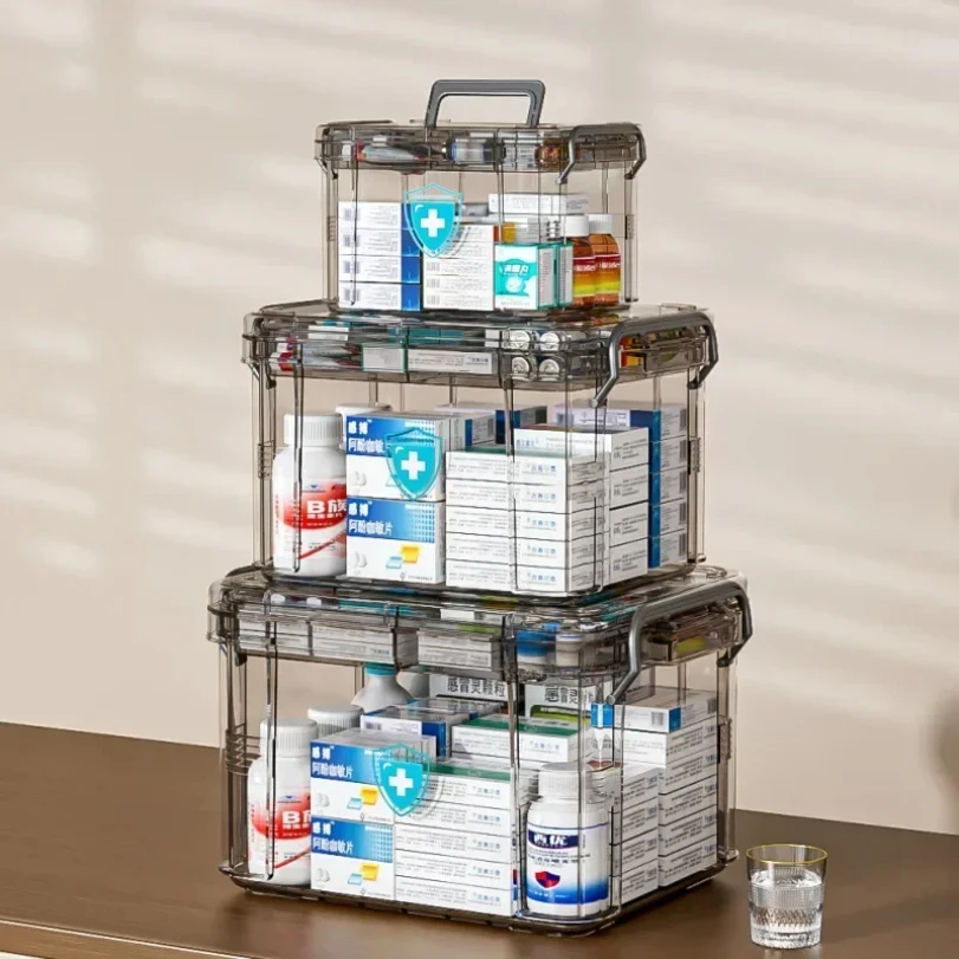 transparent first aid storage box double layer medicine organizer