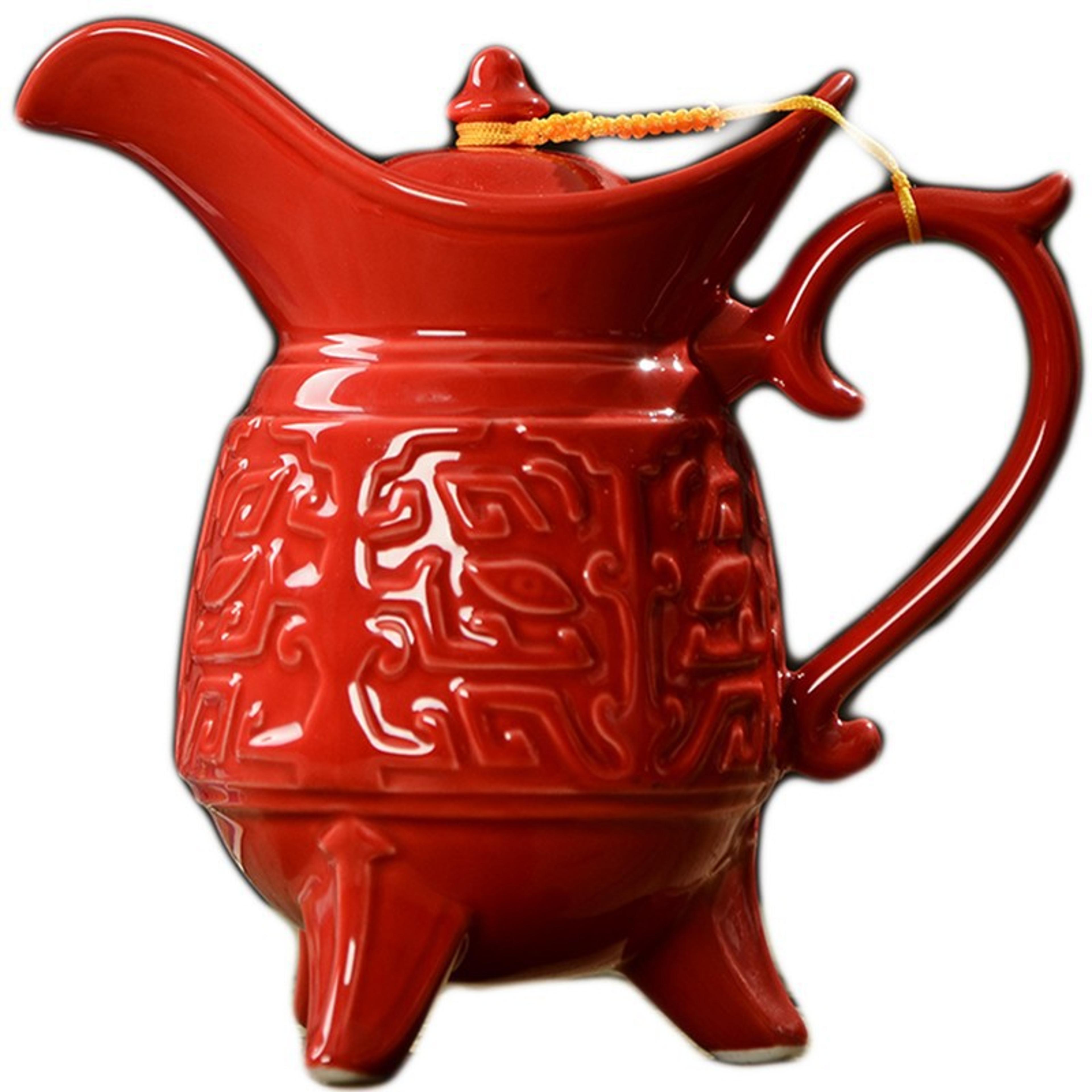 retro ceramic baijiu wine set with wine pot cups and gift box