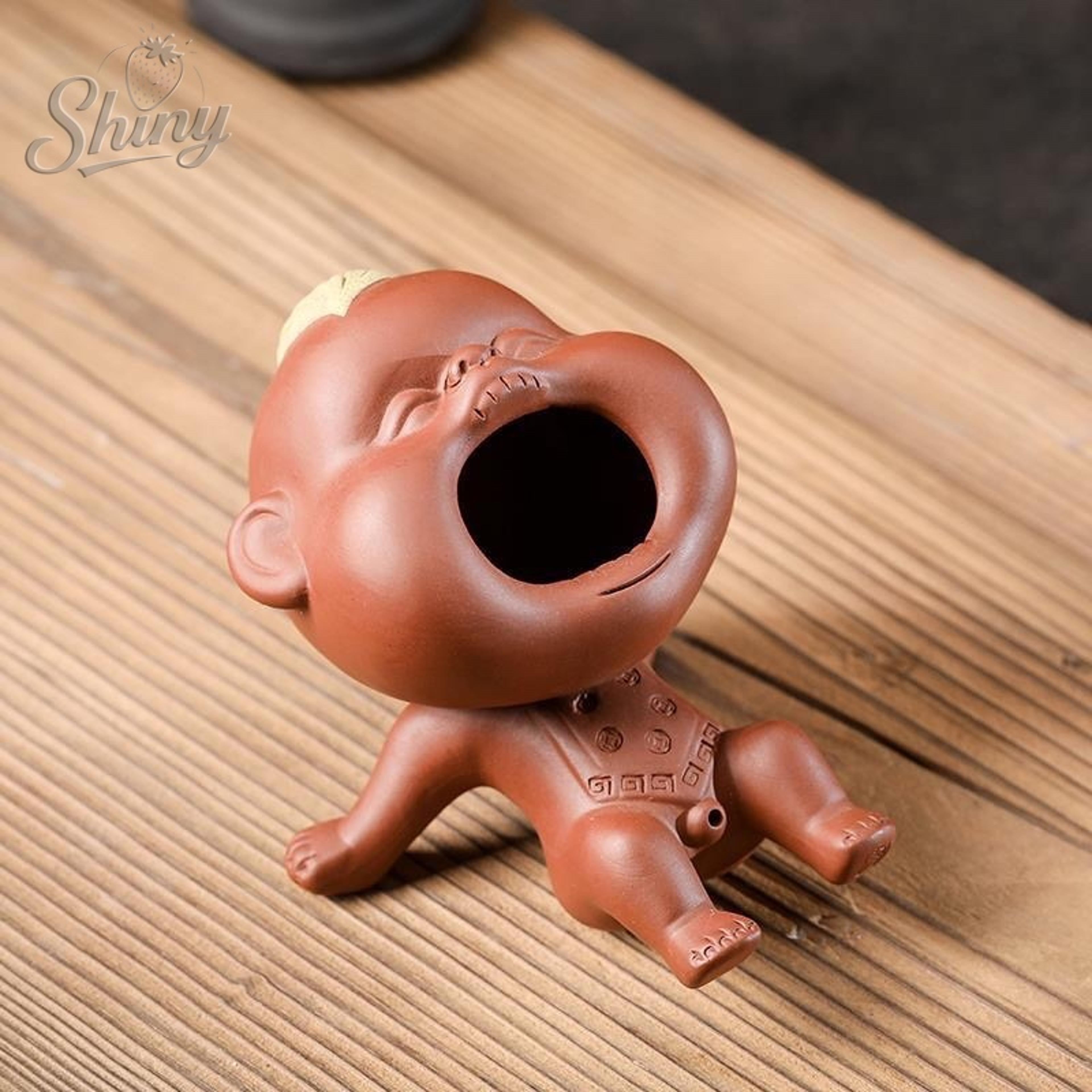 purple clay peeing boy tea pet interactive gongfu tea table ornament