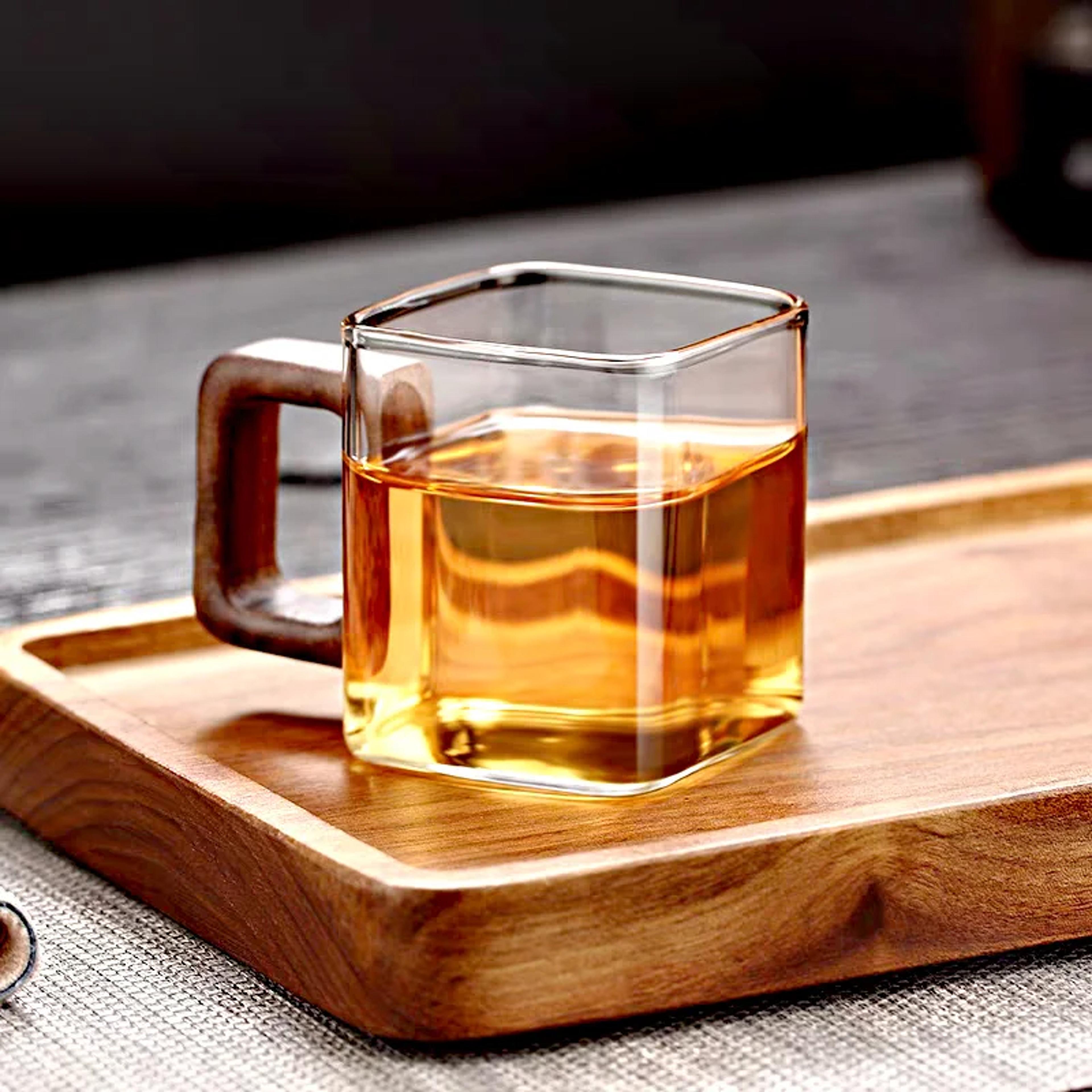90ml borosilicate glass espresso cup with walnut wooden handle
