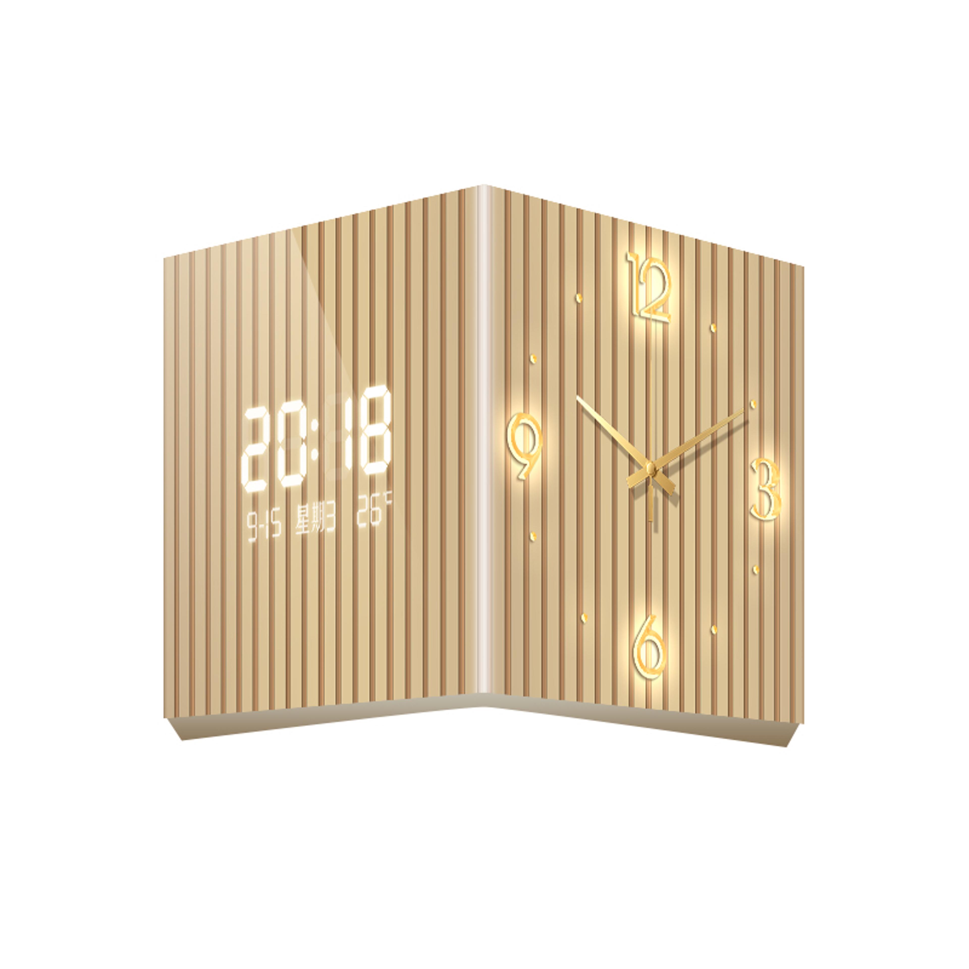 modern dual-sided corner clock with warm led light and minimalist acrylic wall decor