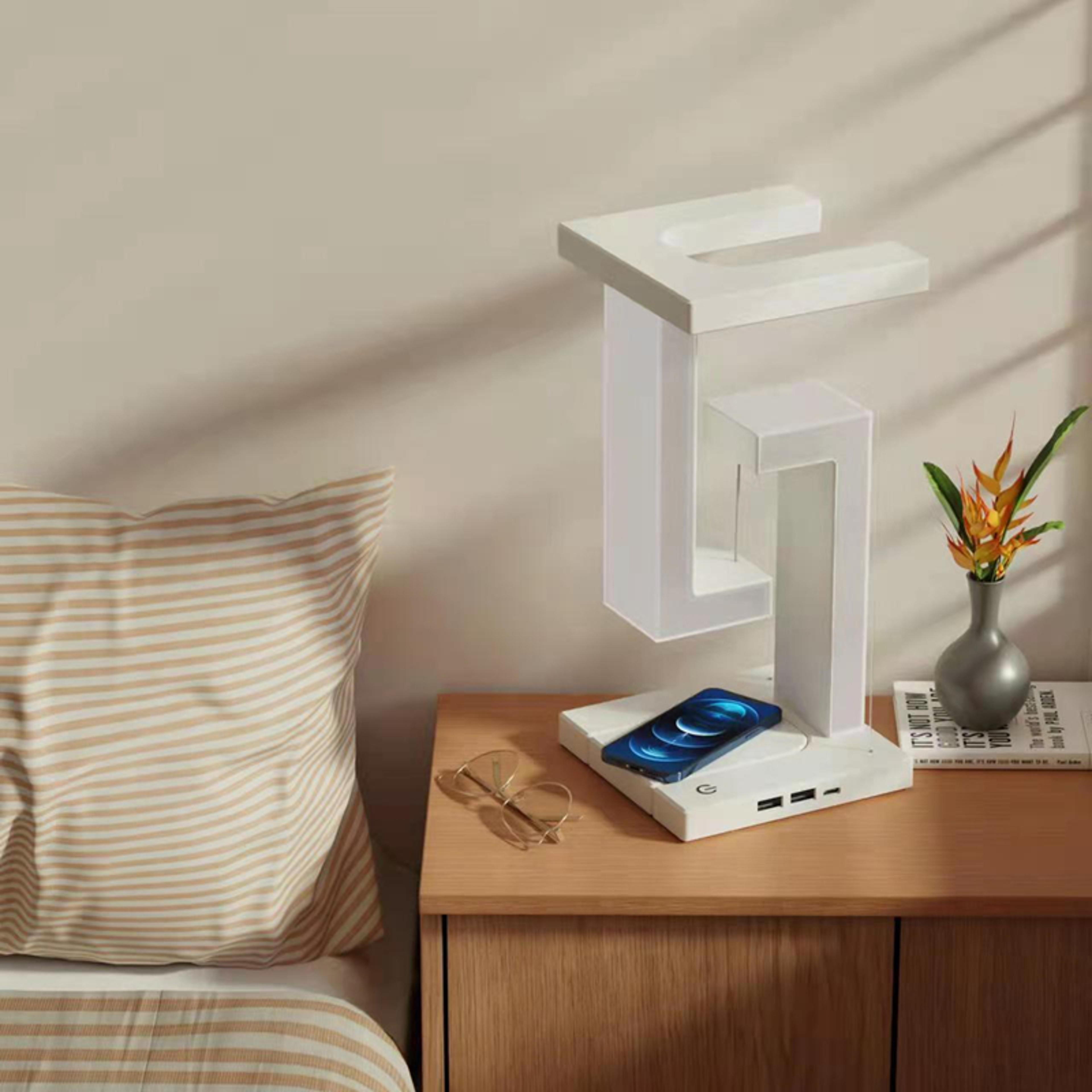 floating led desk lamp with 10w wireless charger and touch dimming