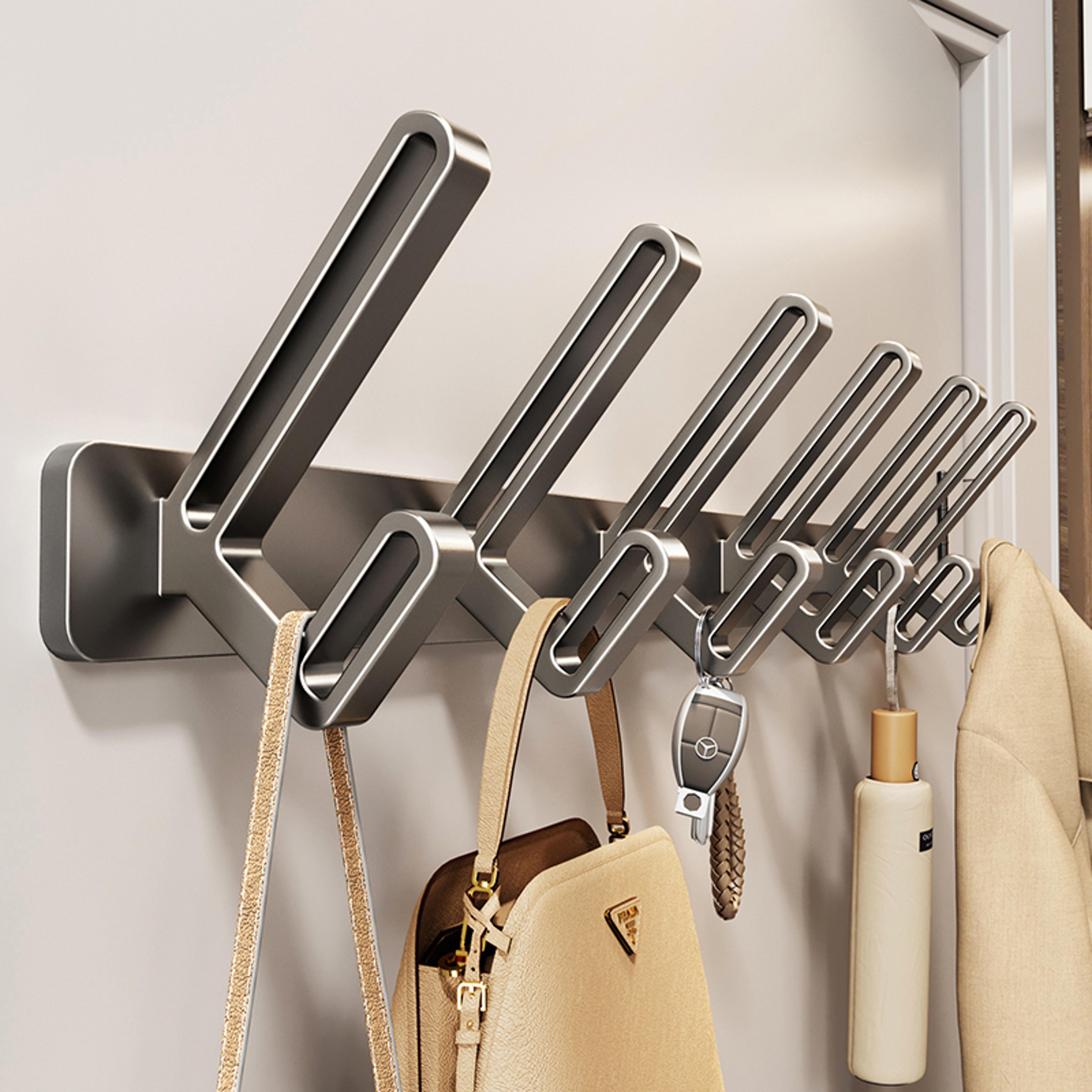 no drill aluminum wall hook rack with multiple hooks for towels clothes and bags