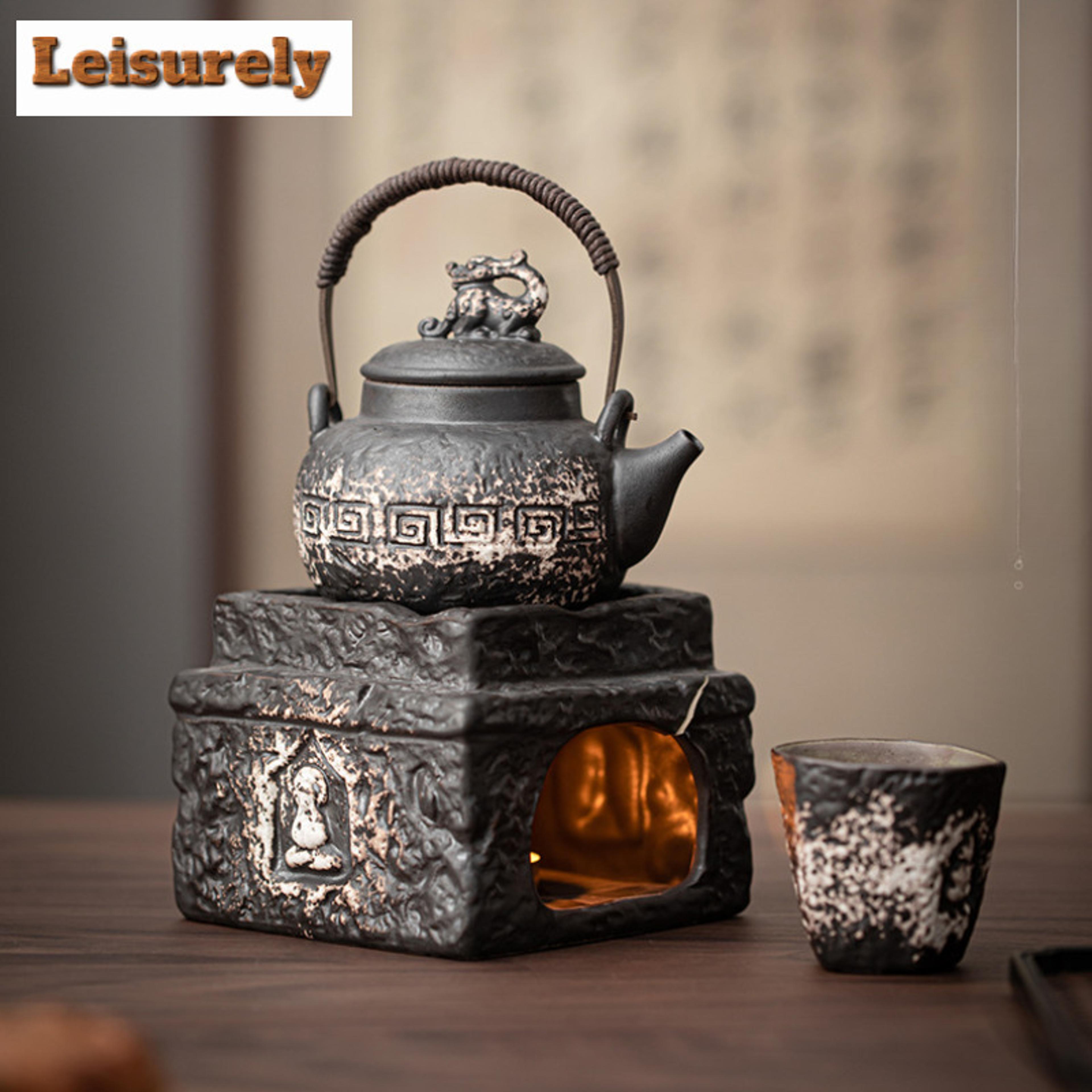 handmade wabi sabi ceramic tea warmer candle heating teapot stand