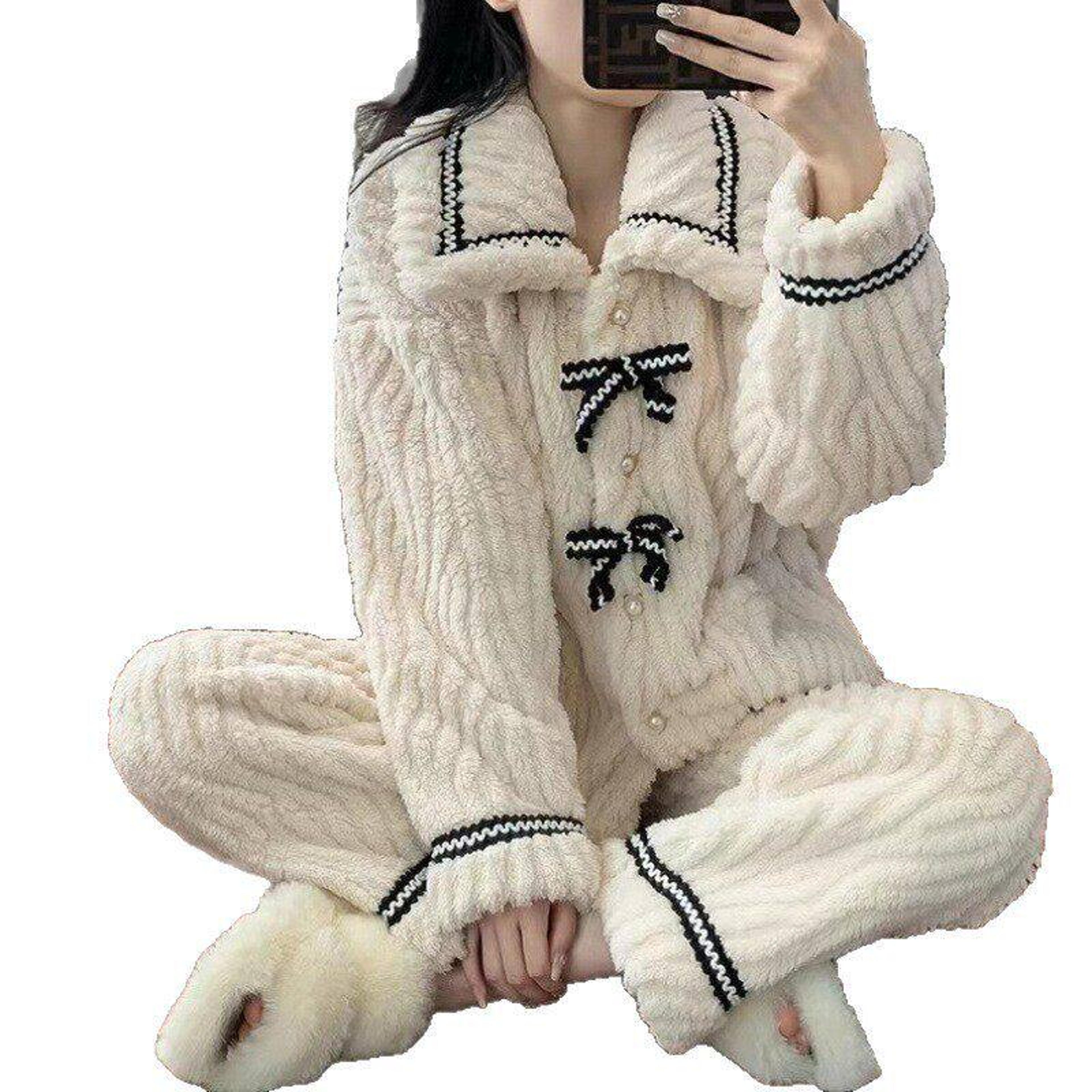women's thick cotton winter pajamas full length knit sleepwear