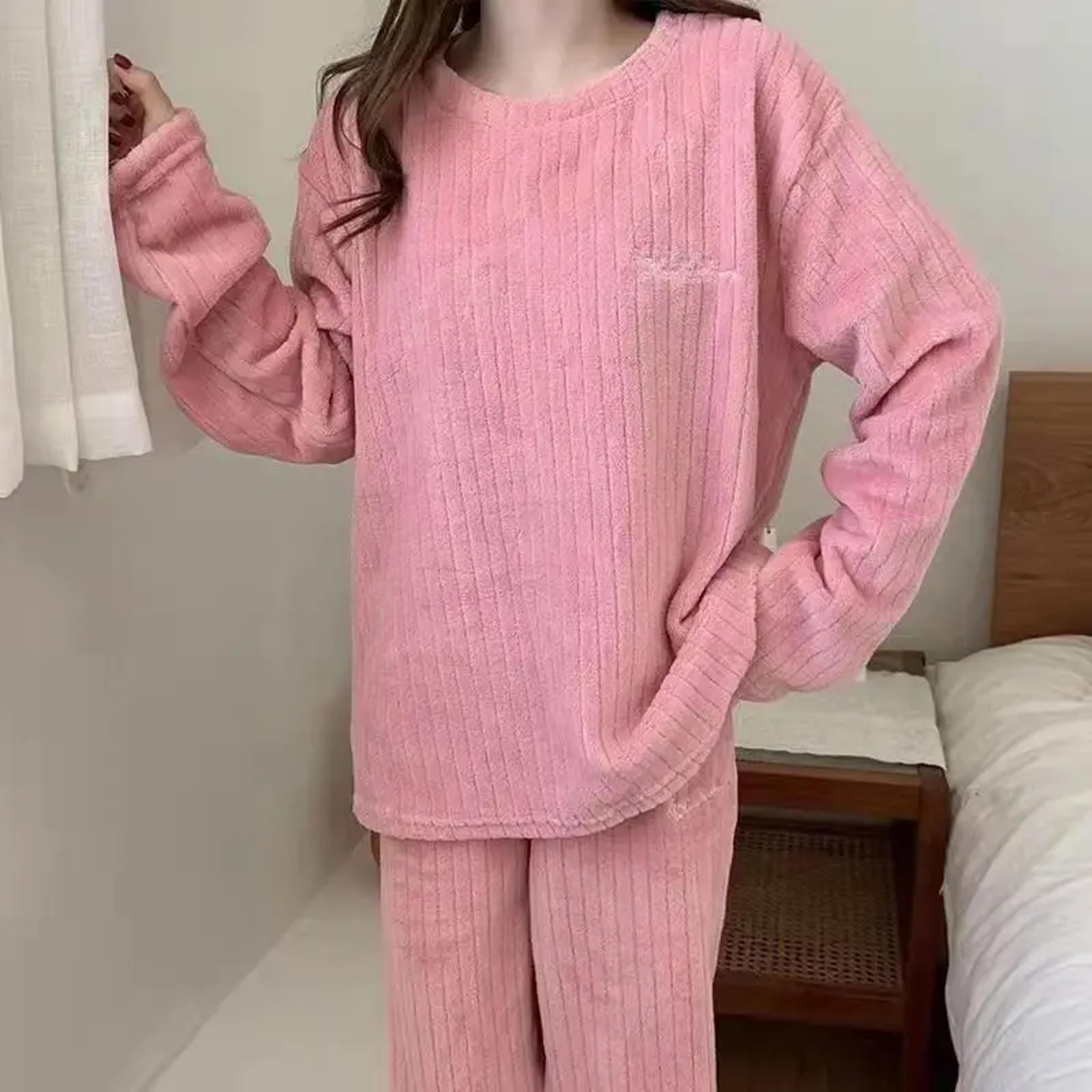 women's winter coral velvet pajama set warm padded knit lounge sleepwear
