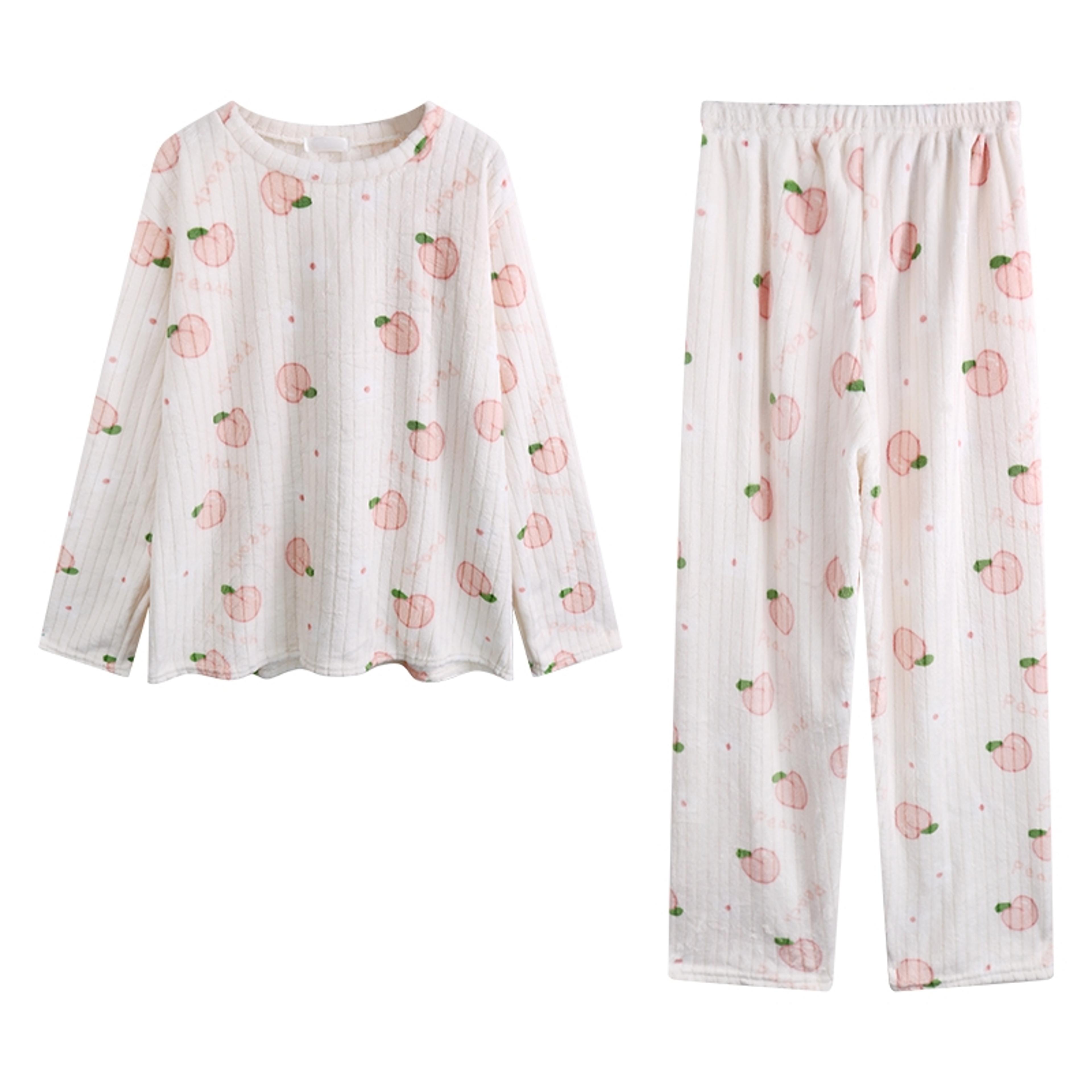 women's coral fleece pajama set with long sleeve top and full length pants