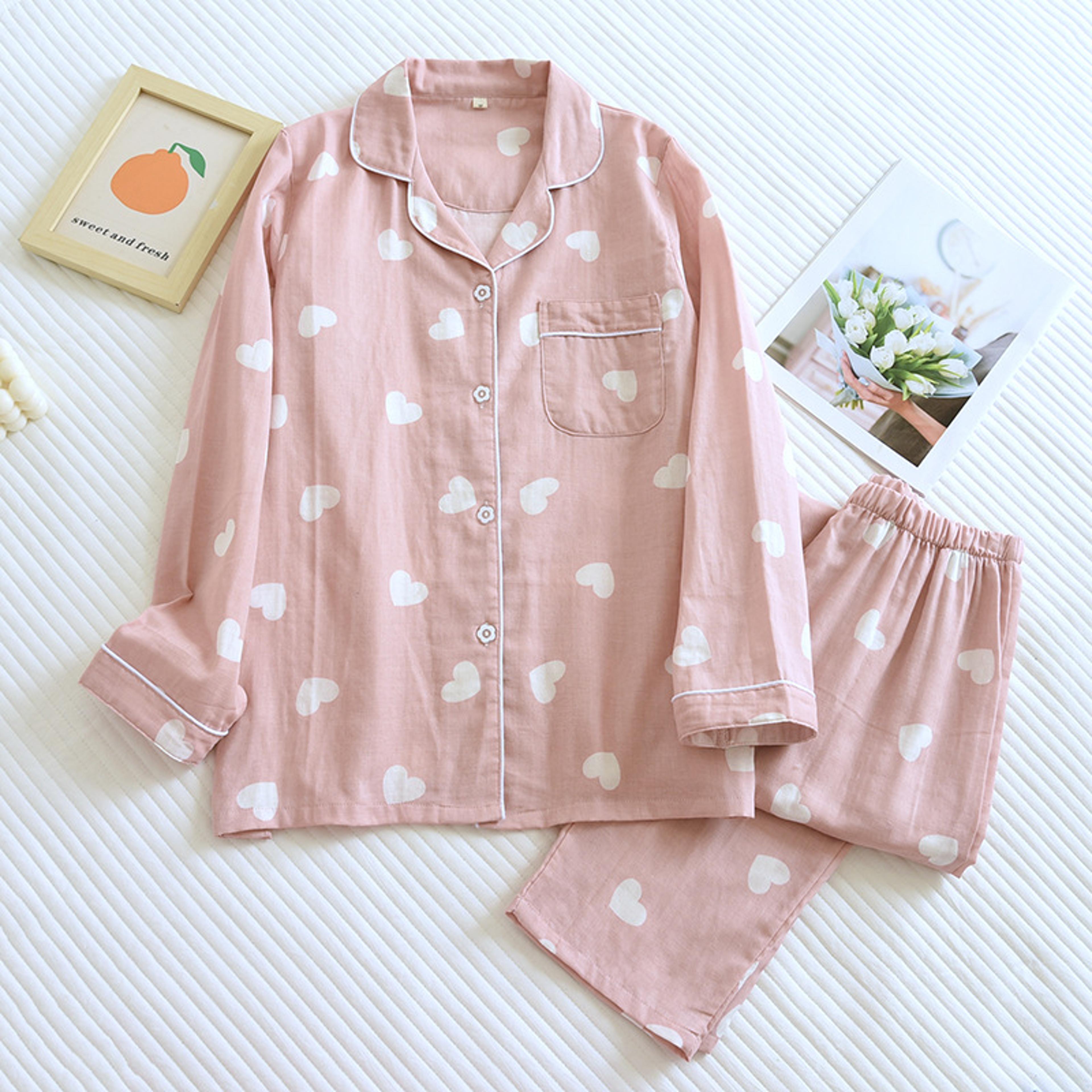women's 100% cotton floral pajama set with long sleeves and full length pants