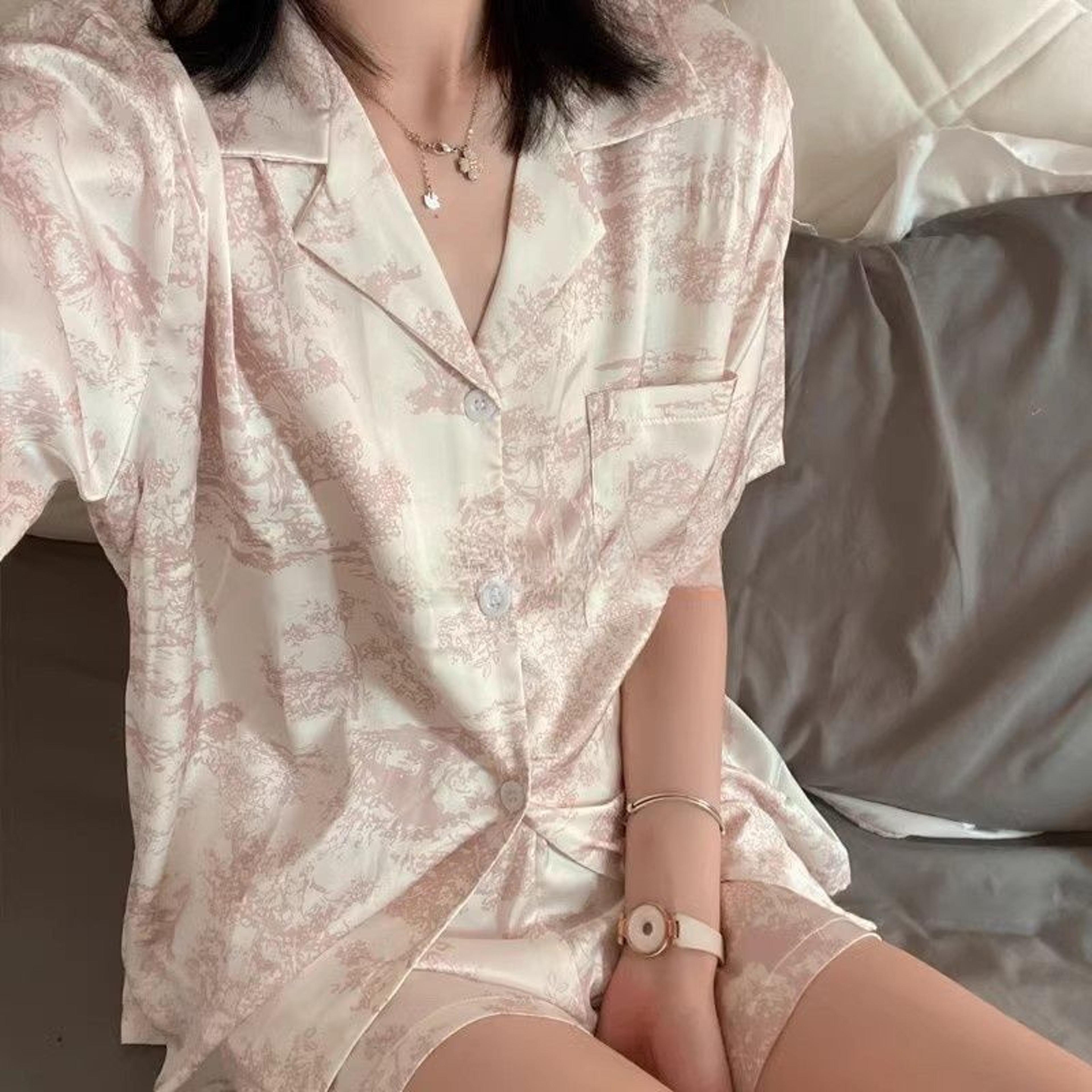 women's printed short sleeve button pajama set with shorts