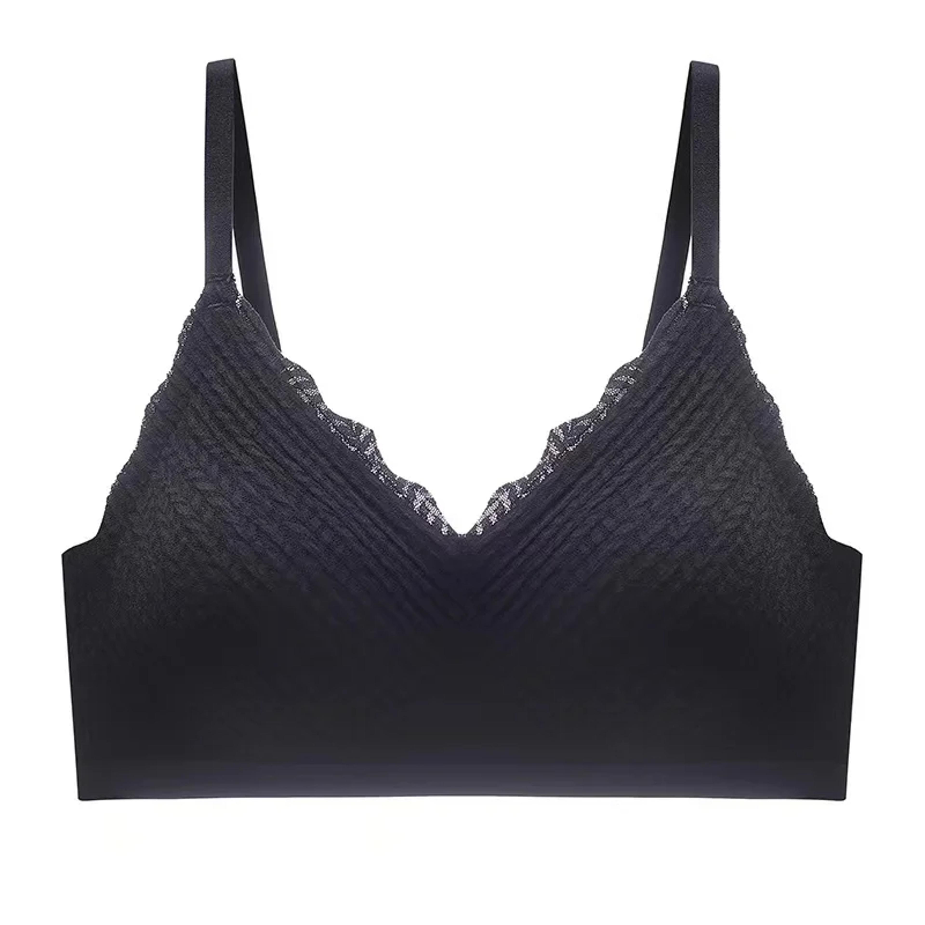 womens seamless wireless lace bra with thin 3/4 cups and adjustable straps