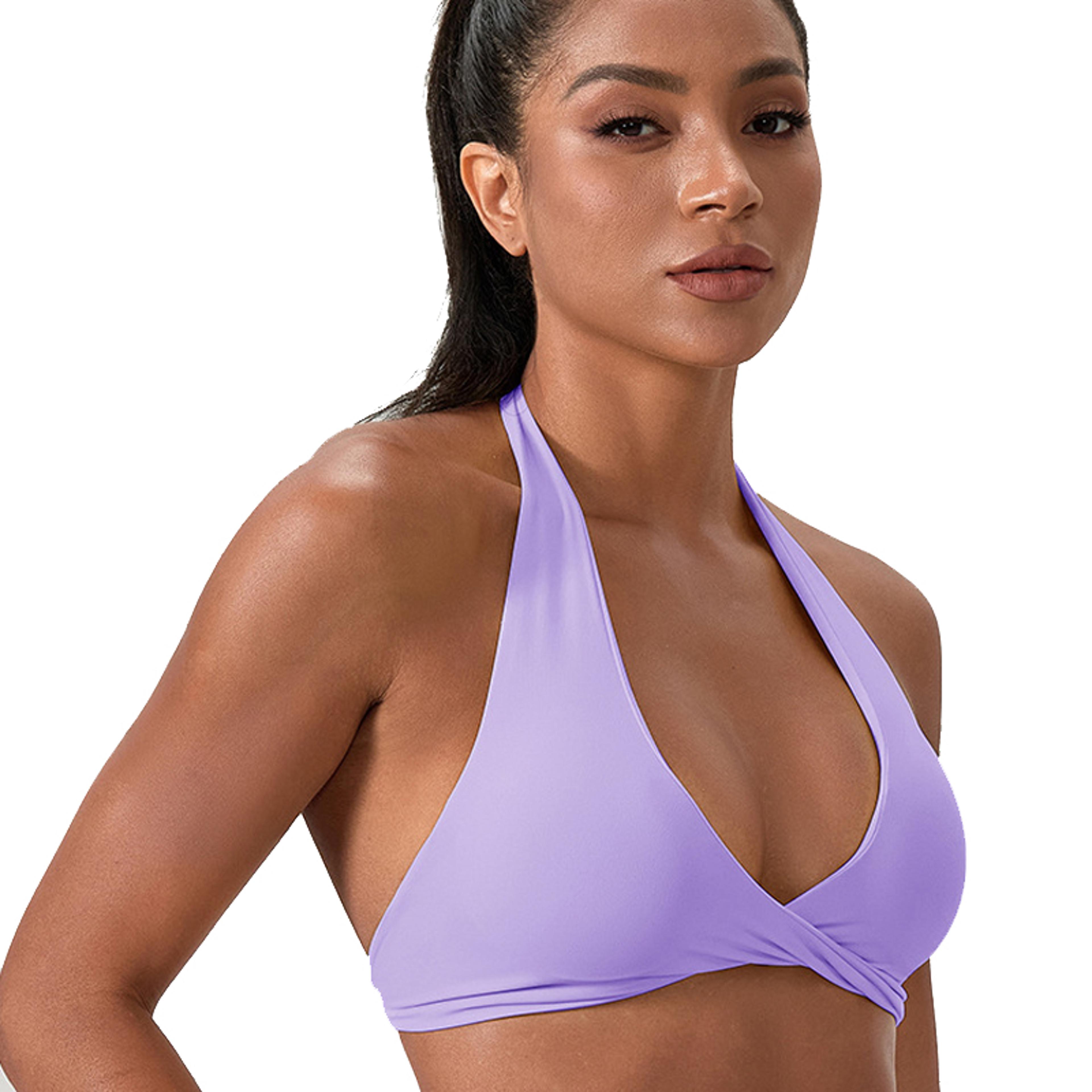high support halter sports bra with open back removable pads and custom logo