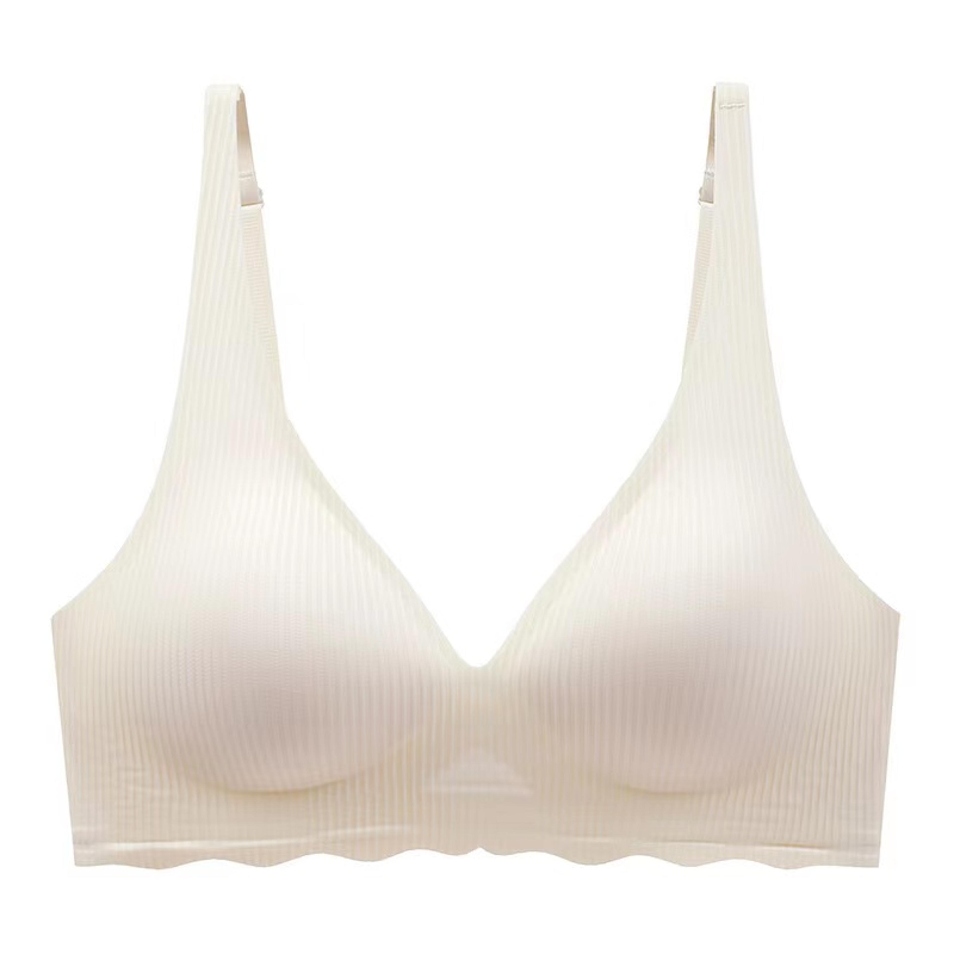 seamless wire free push up bra with adjustable straps and striped design