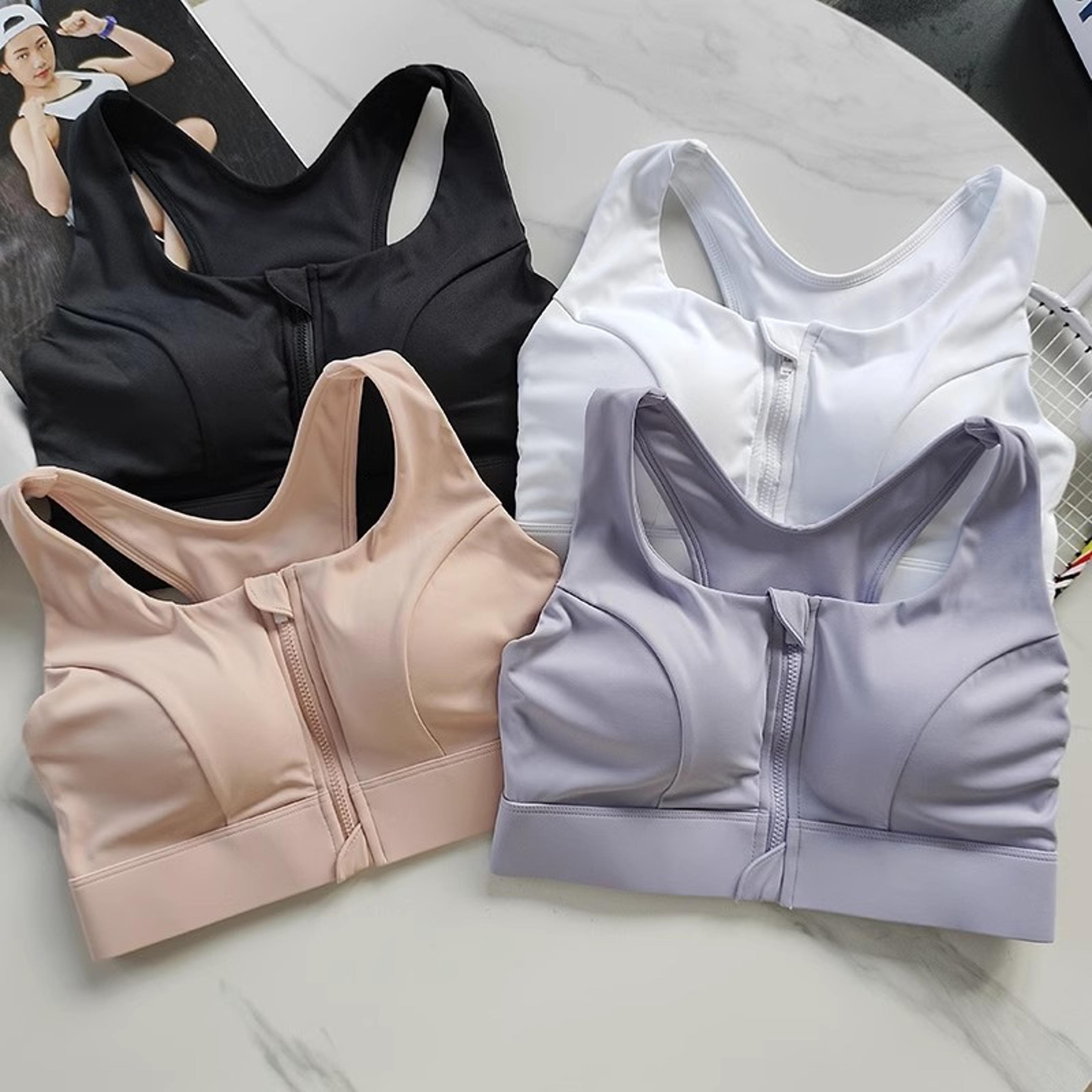 high impact sports bra with front zipper quick dry breathable nylon workout top