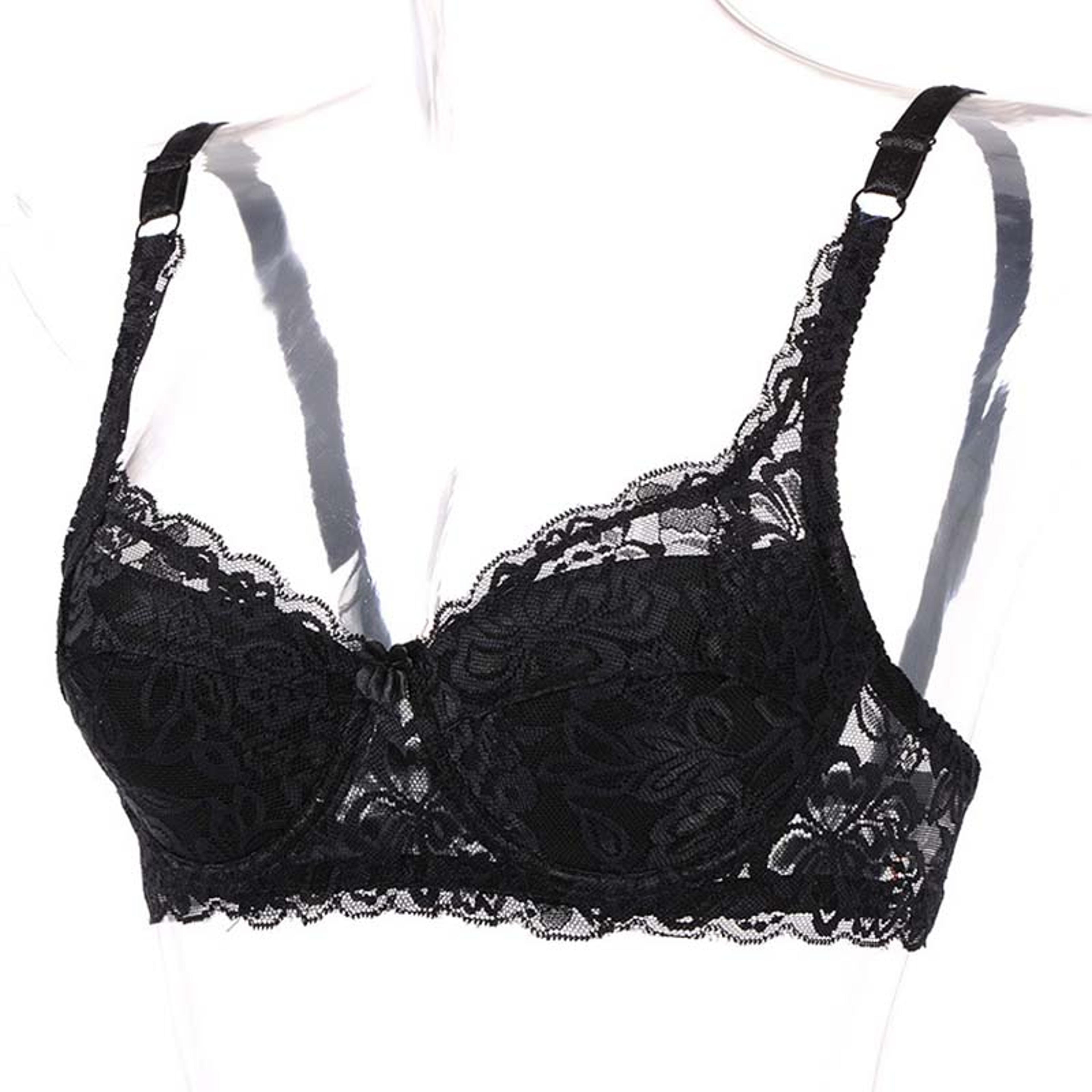 breathable lace push up bra with padded three quarter cups and adjustable straps