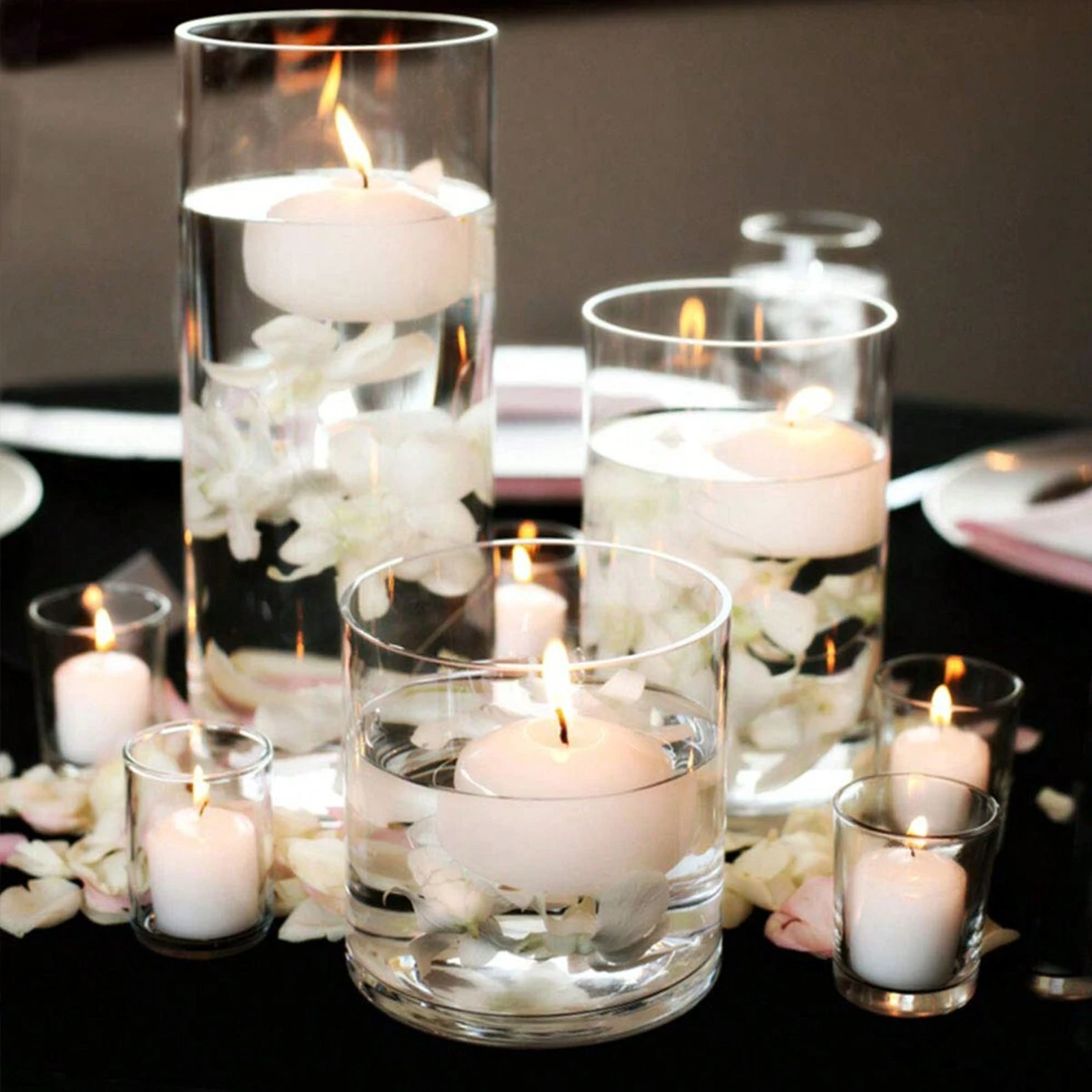 cylinder glass candle holder vase for floating tealights and table decor