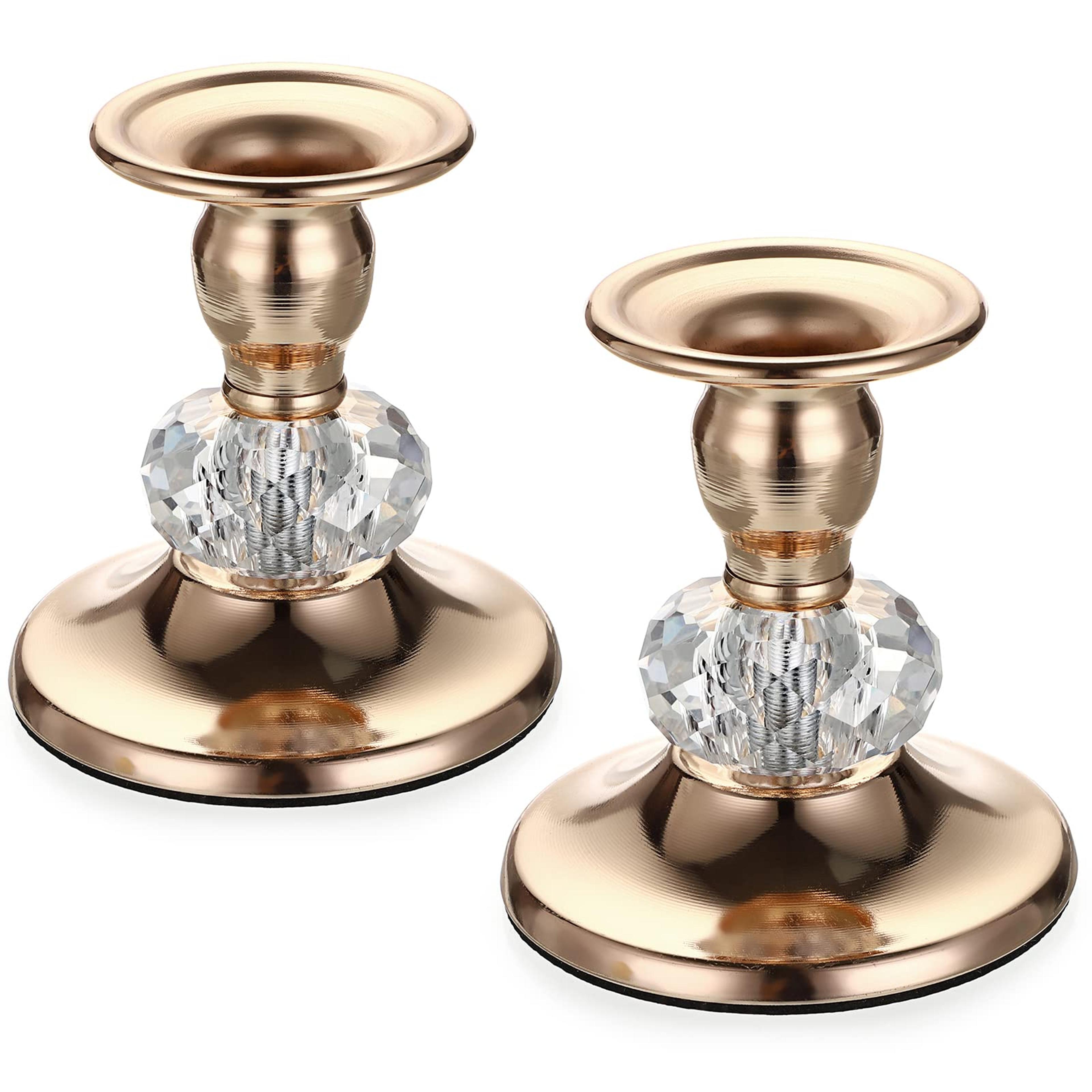 gold metal taper candle holders set with candle snuffer