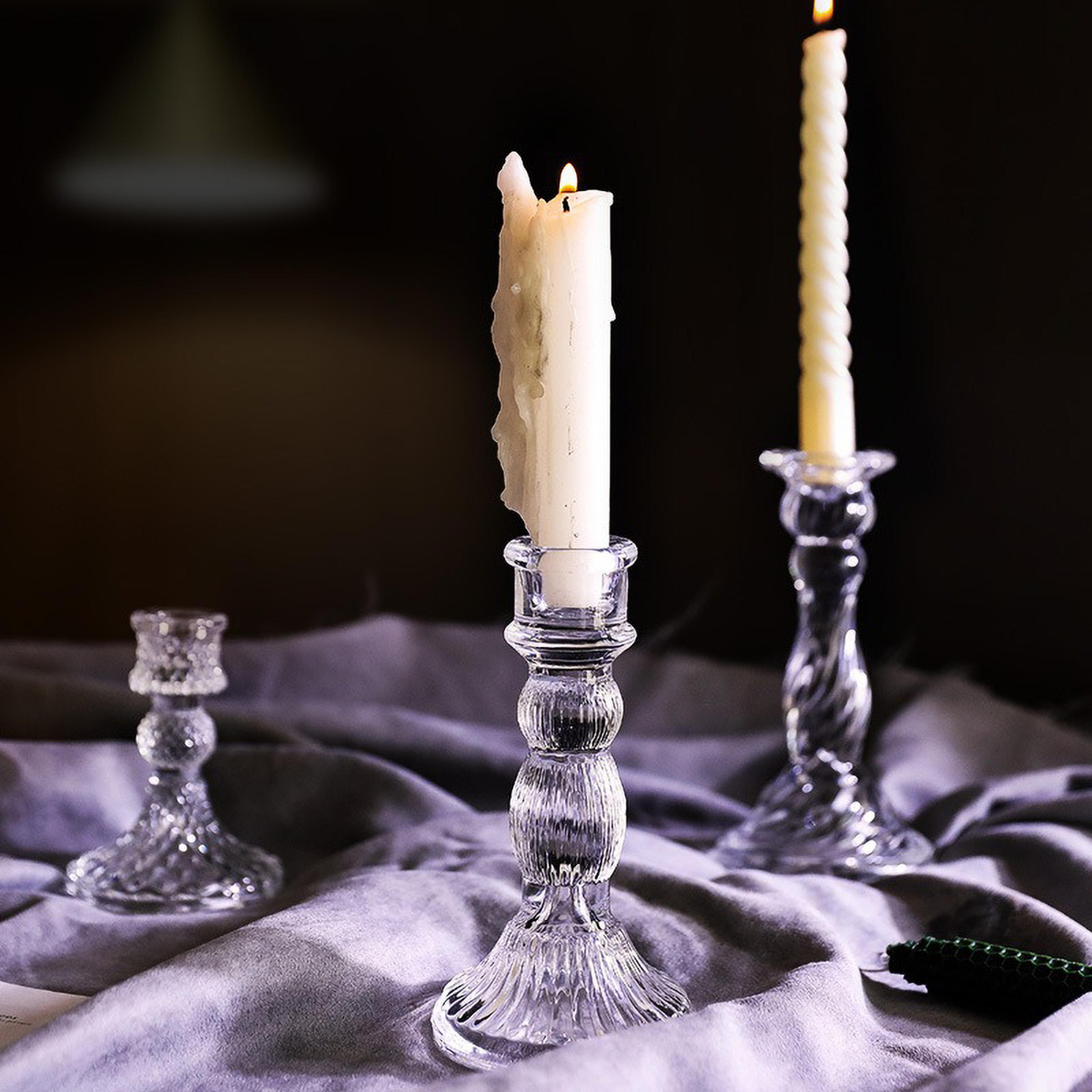clear glass pillar candle holder for dining table and home decor