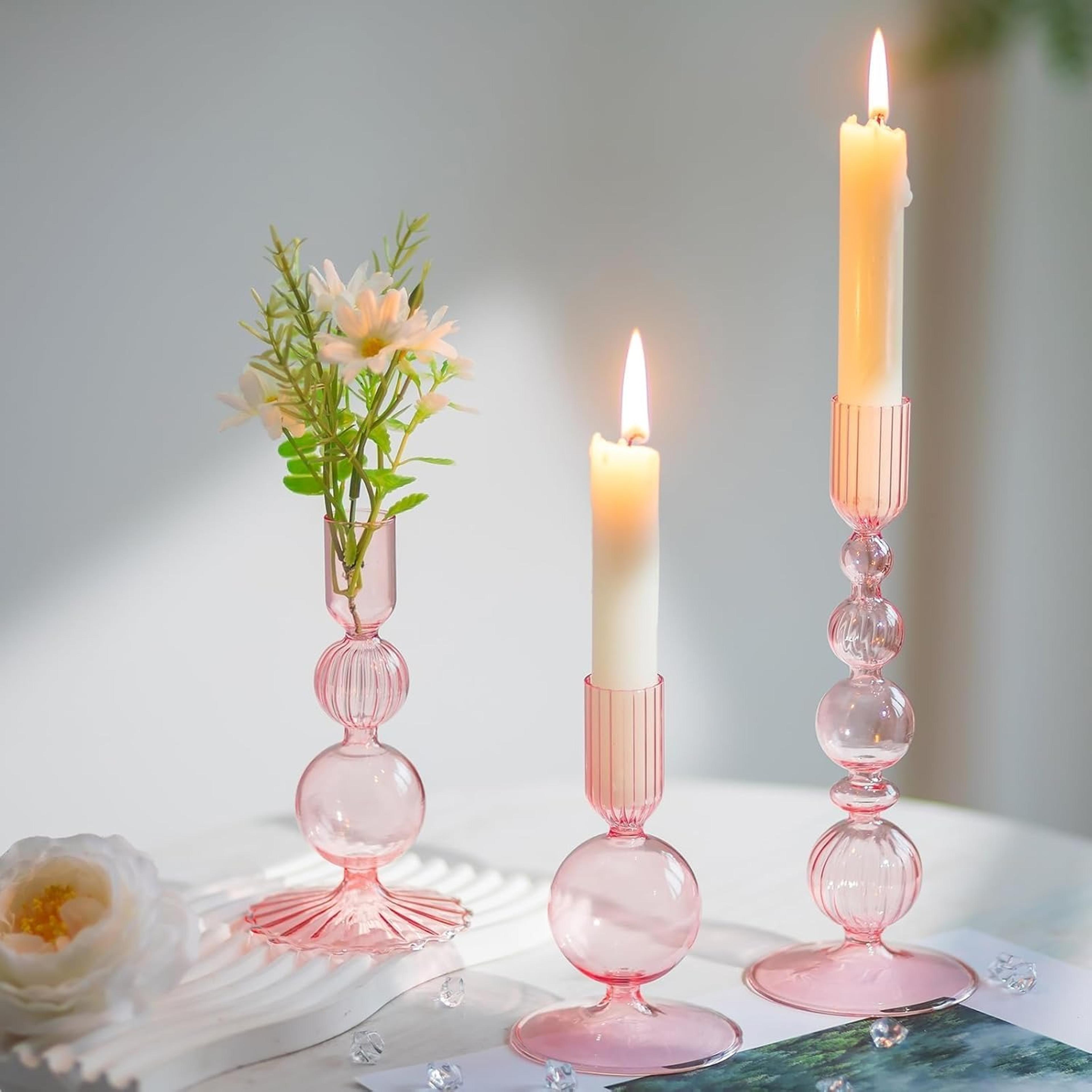 3 piece glass taper candle holders modern wavy candlestick set